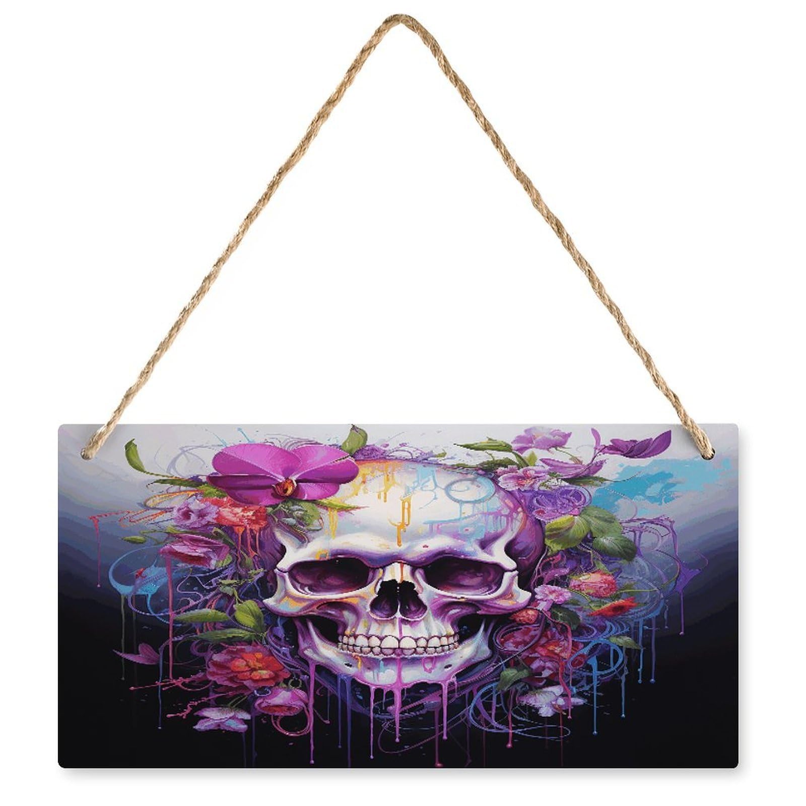 Fodpand Style Flowers And Skulls Wall Art Wooden Hanging Sign Decor, Artwork For Wall Decoration, Funny Plaque For Bedroom Kitchen Living Room Home Decoration 9.8 X 4.9 Inch