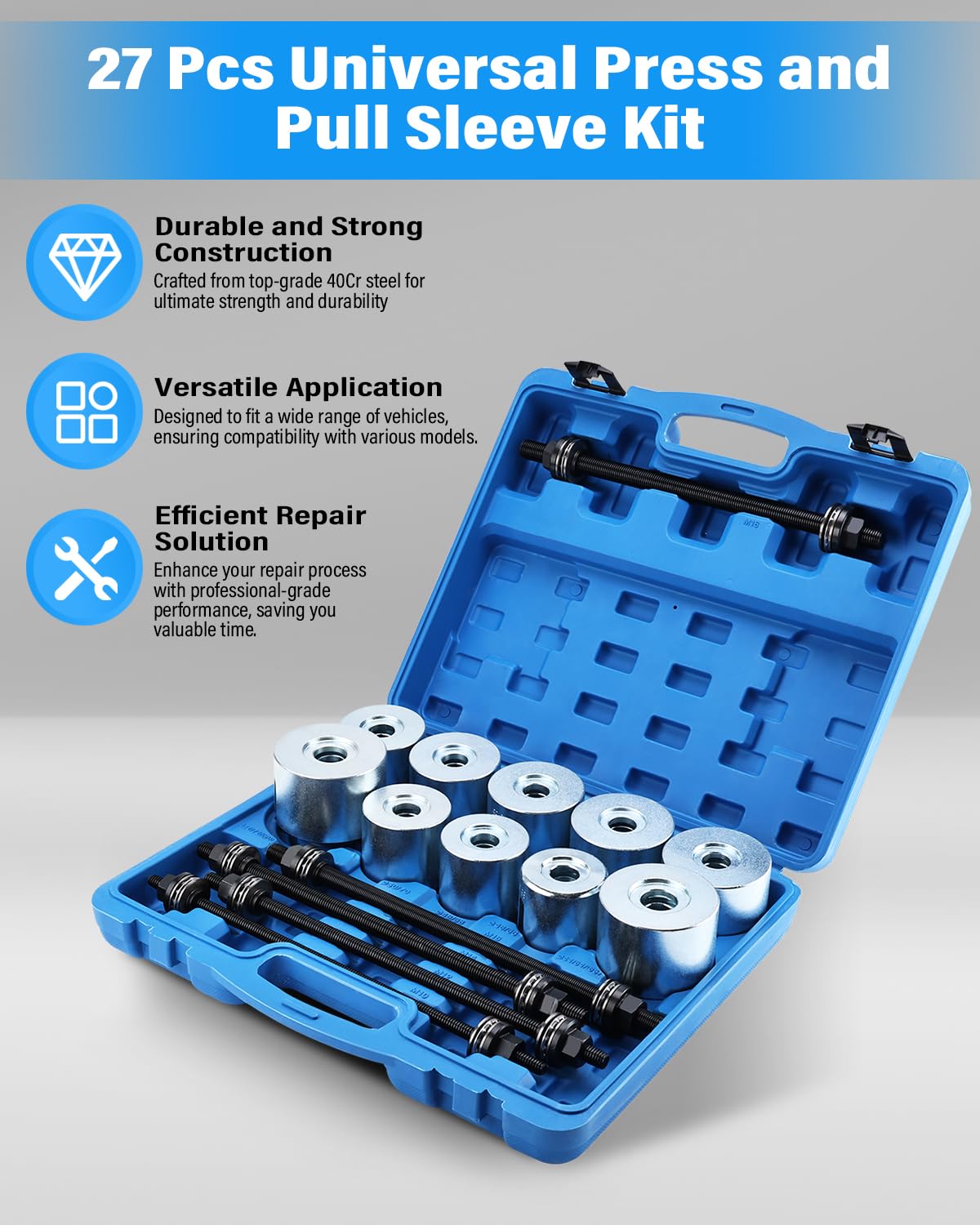 BOOMSTART 27 Piezas Extractor de cojinetes de Rueda, Herramienta de inserción Universal para Quitar cojinetes de cojinete de automóvil, Juego de Herramientas de inserción