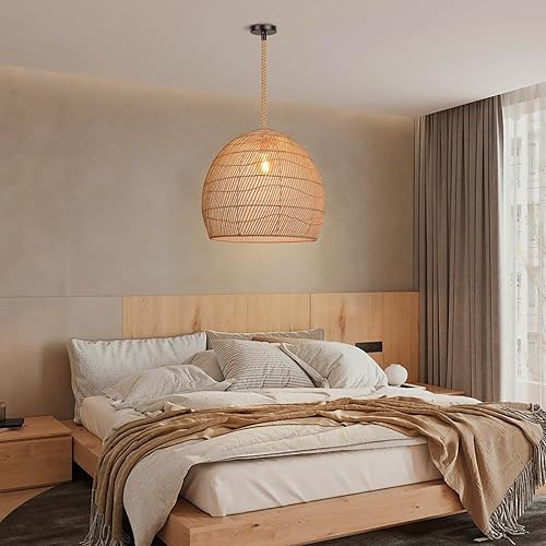 Miniatura 10 de Arturesthome Lámpara colgante de ratán natural para isla de cocina, lámpara de araña tejida, pantalla de techo colgante hecha a mano, lámpara de