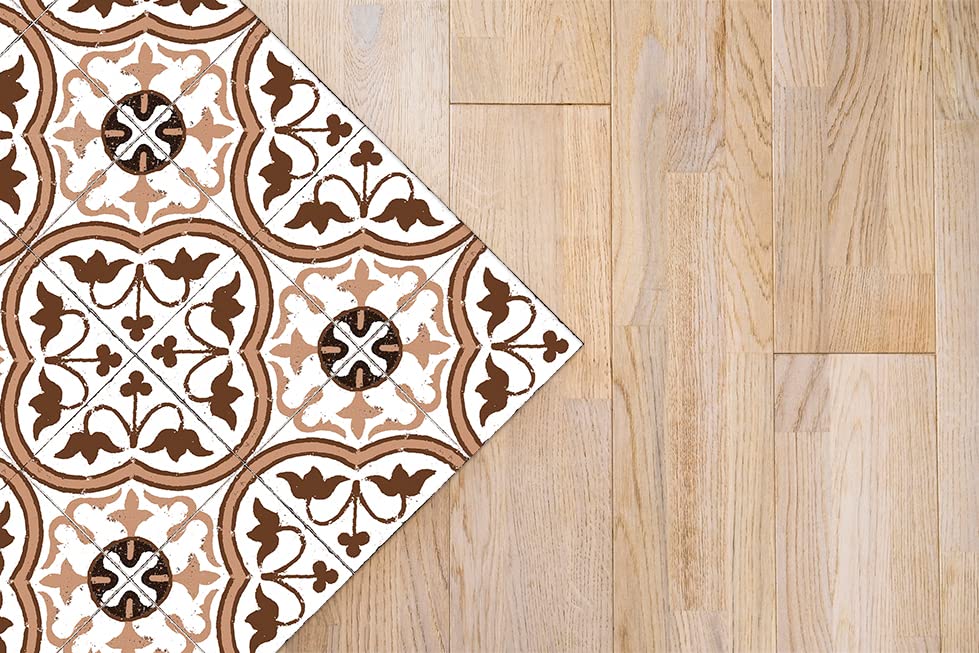 Tapis vinyle fleur brun 60x200 cm imperméable et antidérapant - 5