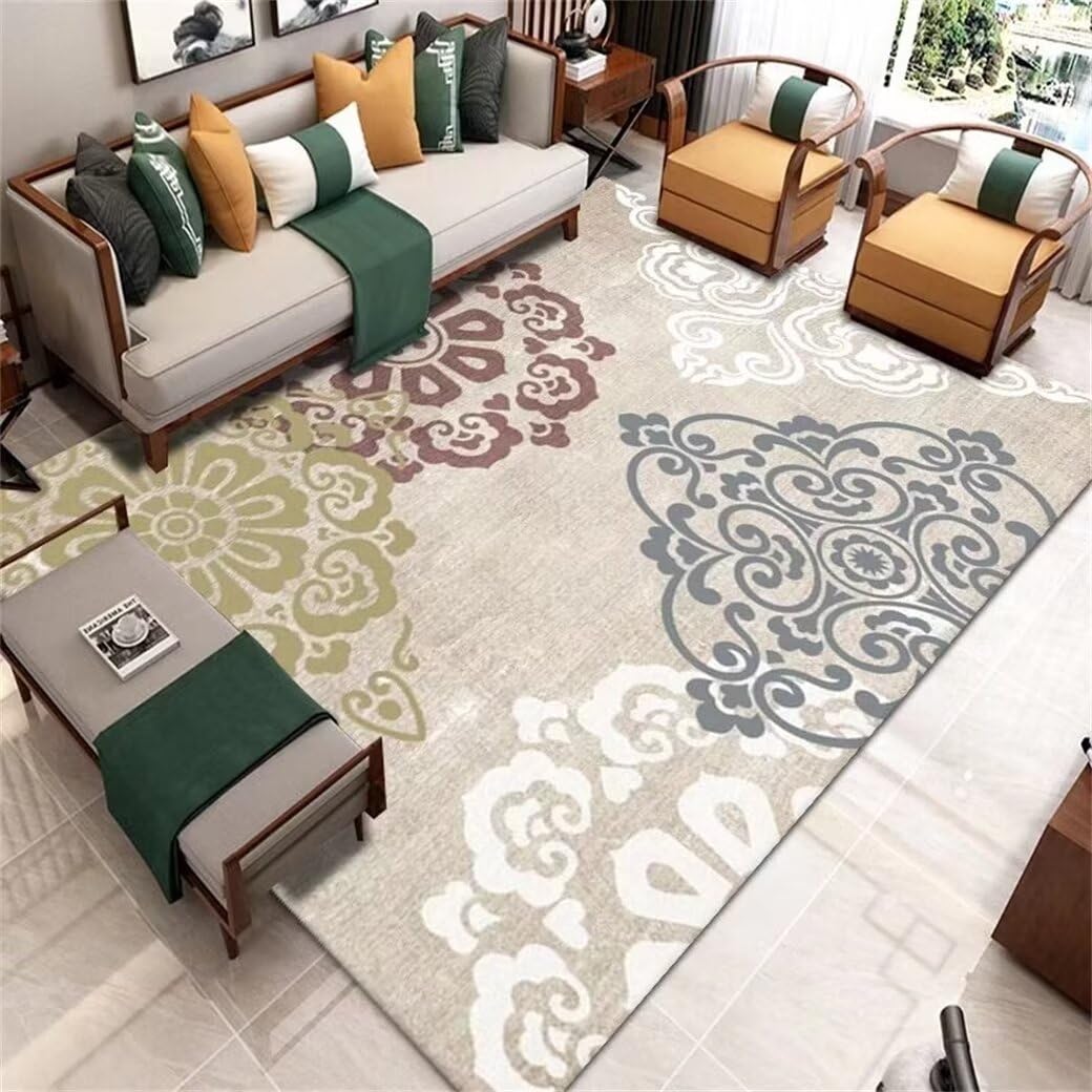 Tapis grande taille salon gris imprimé 90x180 lavable