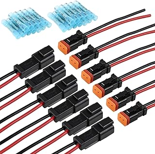 JRready ST9020 6 Sets 2 Pin DT Pigtail Deutsch Connector Kit with 16# Contacts, Car Waterproof Wire Connectors with 24pcs Butt Connector, 14AWG Thicker Wire (UL 1015) Harness Connector