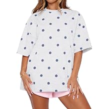 TERIVEEK Womens Polka Dot Shirt Oversized Crewneck T Shirts 2026 Summer Casual Loose Fit Short Sleeve Polka Dot Basic Tops