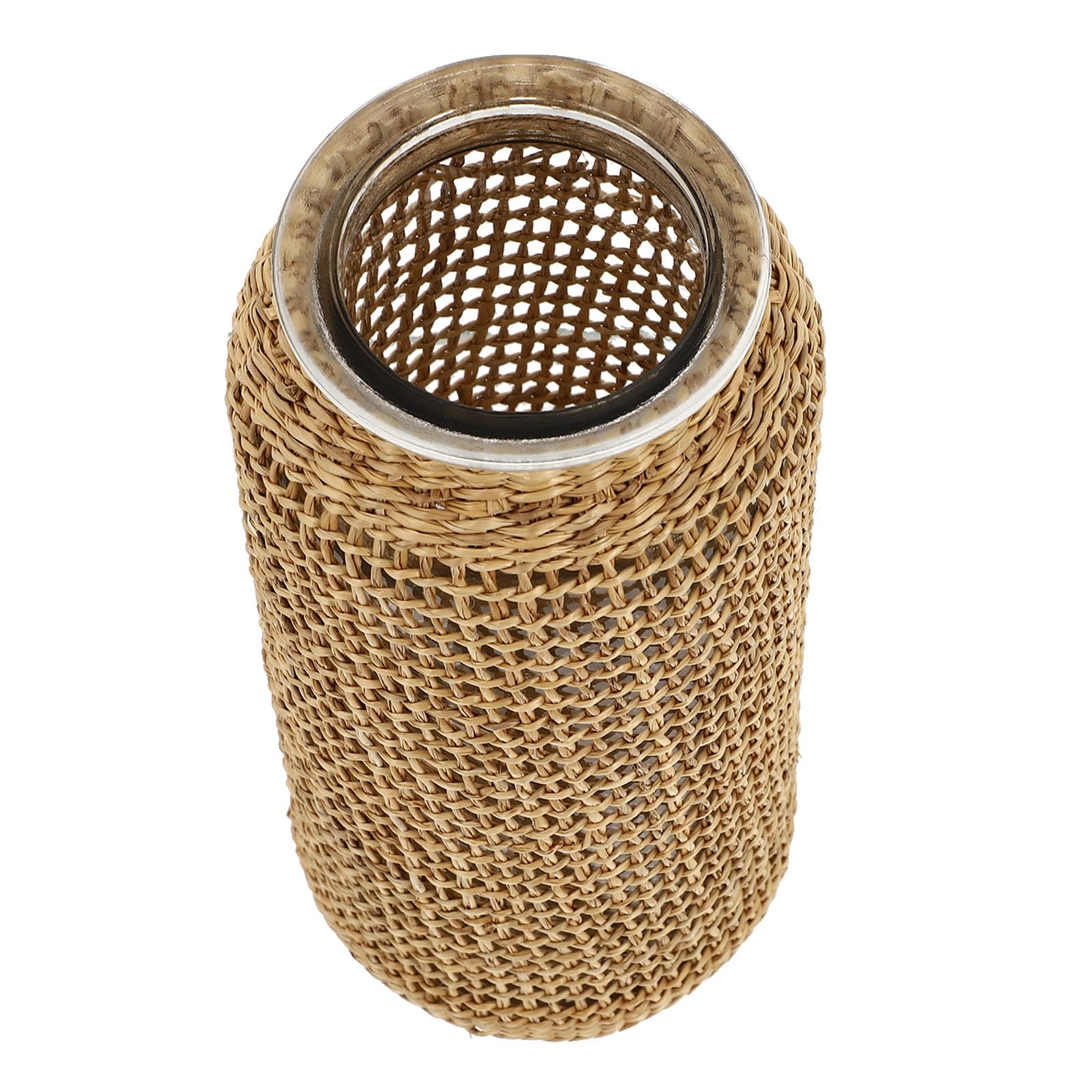 Vase en verre tressé en paille naturel pour plantes et fleurs séchées