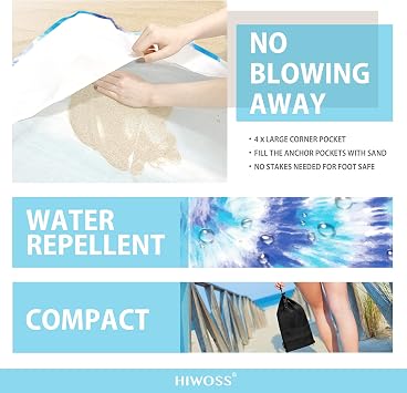 Beach Blanket Waterproof Sandproof Oversized 95x 80,Sand Free Beach Mat with Corner Pockets,Portable Mesh Bag for Beach Festival,Picnic,Travel and Outdoor Camping (Blue)