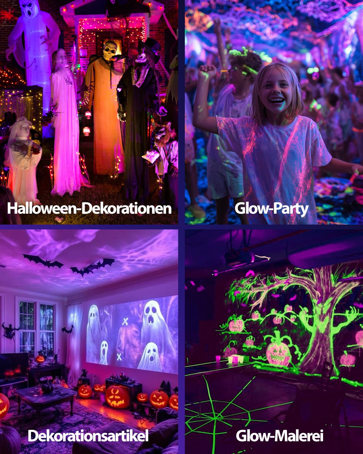 12W Schwarzlichtlampe mit 1.5M Kabel Stecker, Schwarzlicht Strahler Gartenstrahler Wasserdicht, 270° Drehwinkel Schwarzlicht Halloween Strahler für Party, Leuchtreklame, Neonfarben, Garten