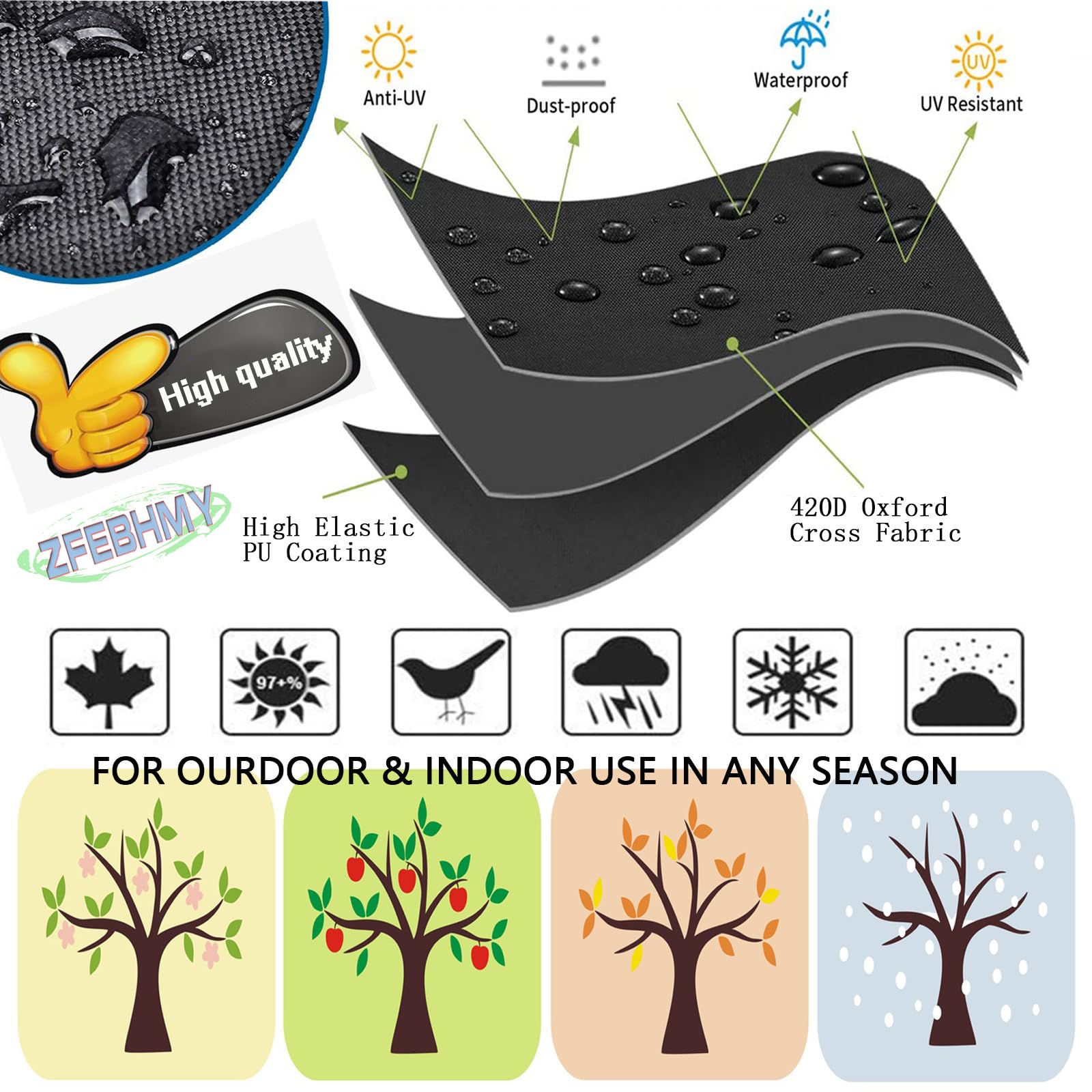 Housse Salon De Jardin 420D Oxford Imperméable - Protection Table Chaise Extérieur Anti-UV Anti-Poussière, Noir 60x60x60cm