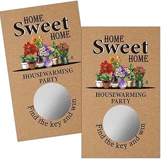 Haizct 50 Pack Housewarming Scratch Off, Wood Floral Scratch Card for Rustic New Home, Housewarming Party Game Lottery Group, Holiday Raffle Ticket, New Homeowner Party