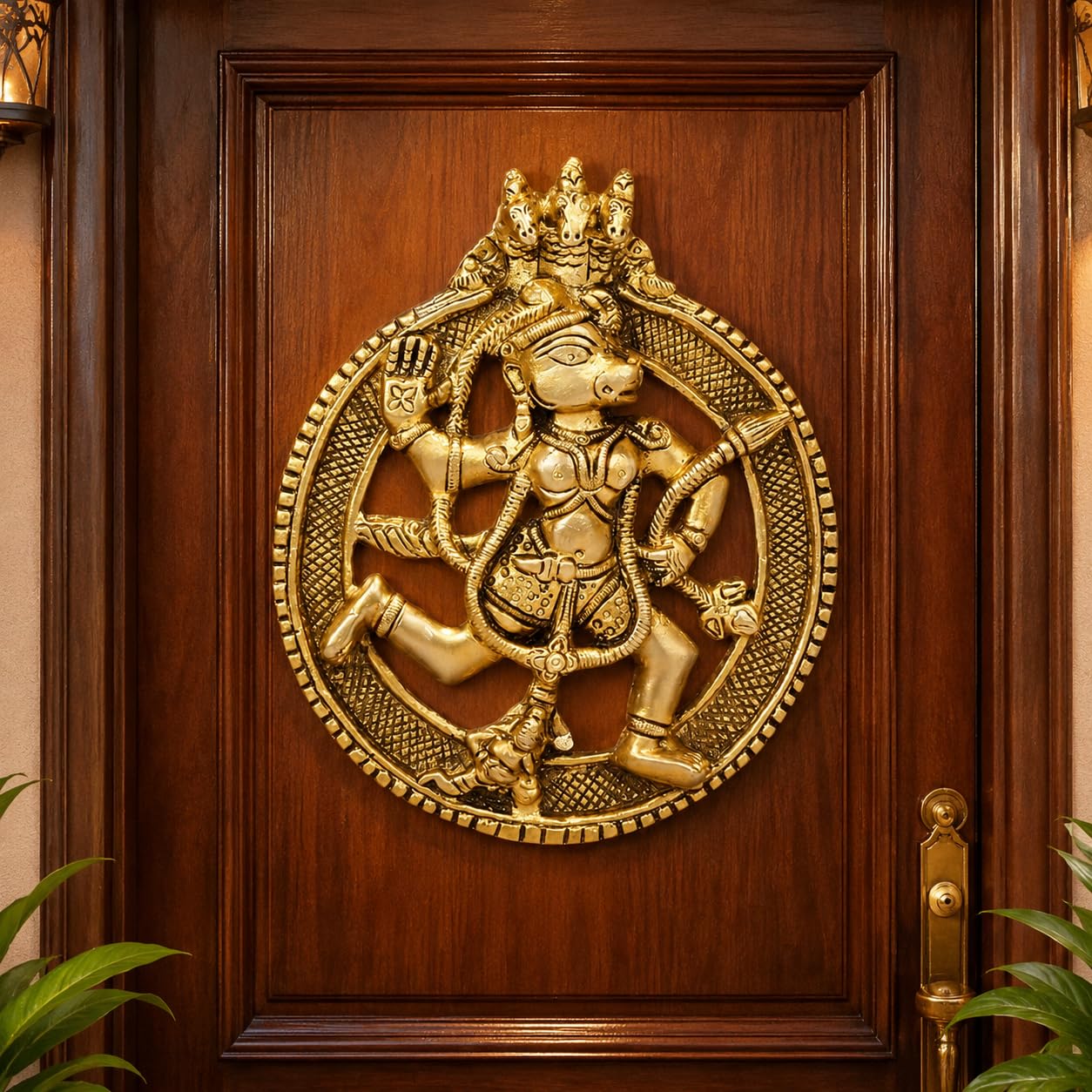Statue Hanuman Murale en Laiton Décoration Vastu Chinoise pour Entrée et Salon