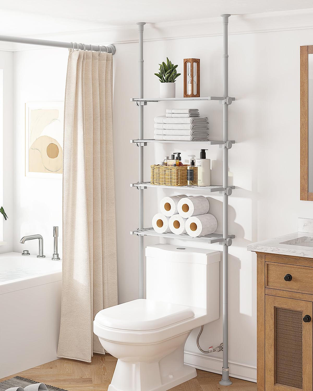 Amazon.com: ALLZONE Adjustable Over The Toilet Storage Shelf, 4-Tier ...