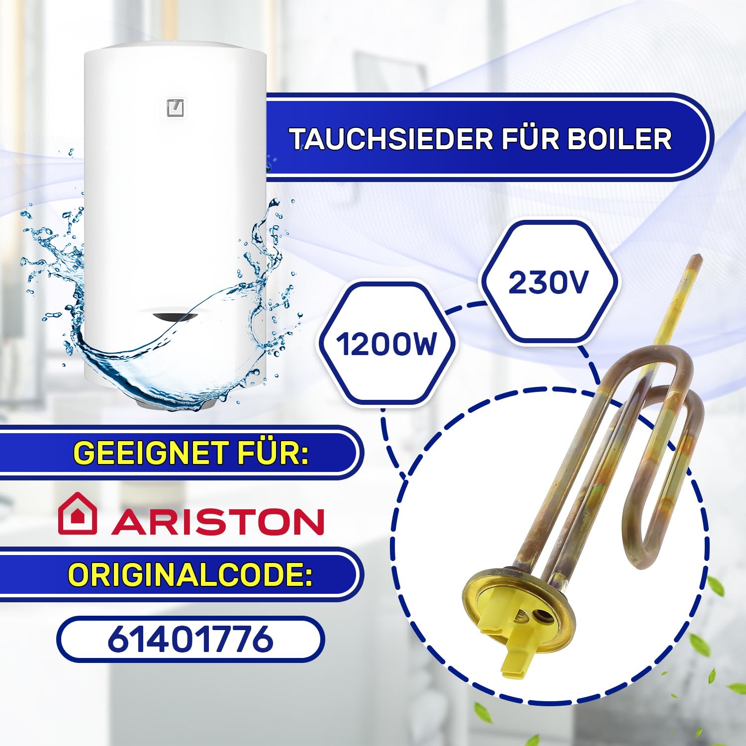 Heizstab für Kessel 1200W mit Originalcode 61401776 für Ariston - Garantie 10 Jahre - MONTERAL