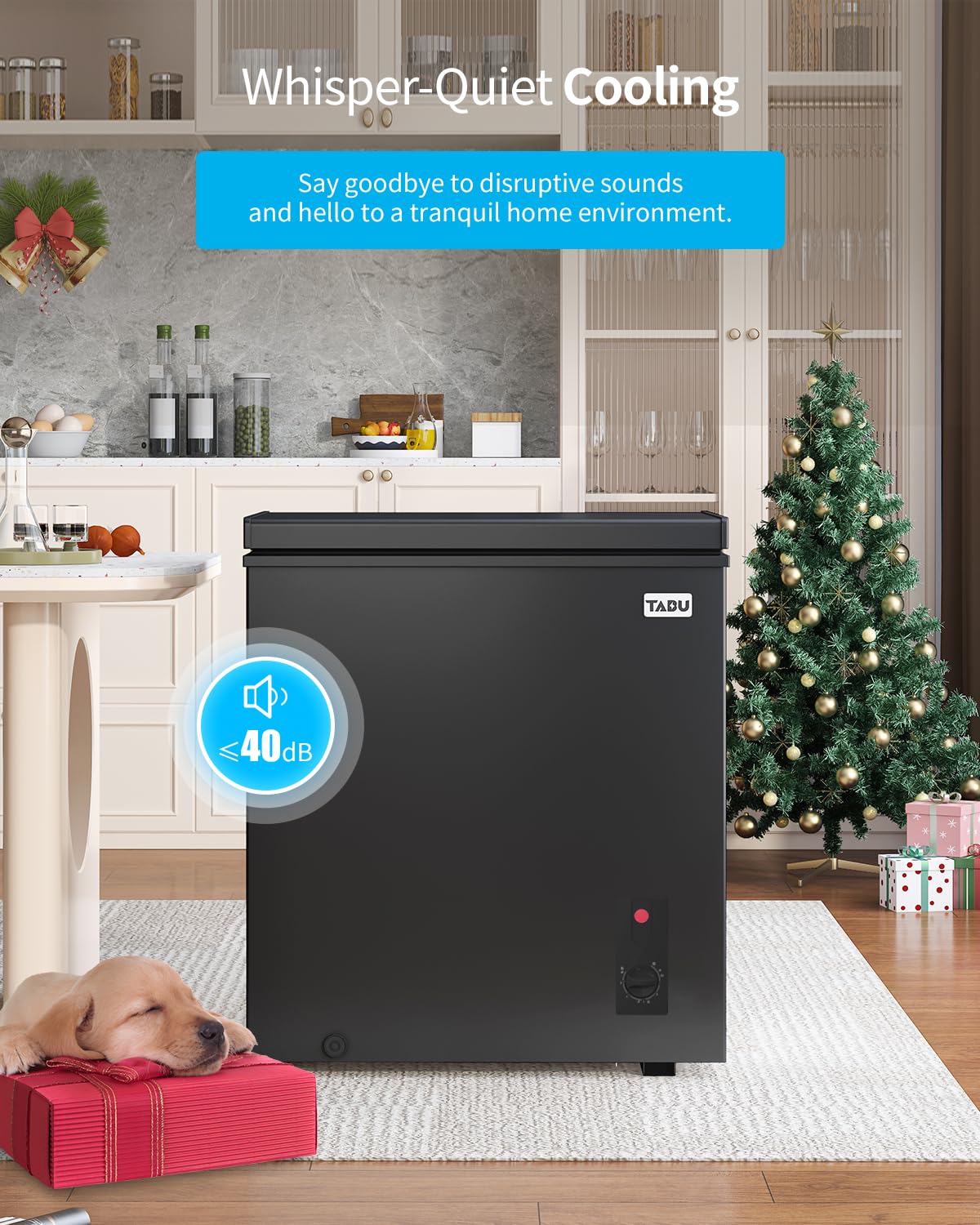 Tabu 3.5 Cu Ft Chest Freezer, Freestanding Compact Chest Deep Freezer With 7 Level Adjustable Thermostat& Removable Storage Basket, Energy Saving (Black) on Fridge.com - View 6