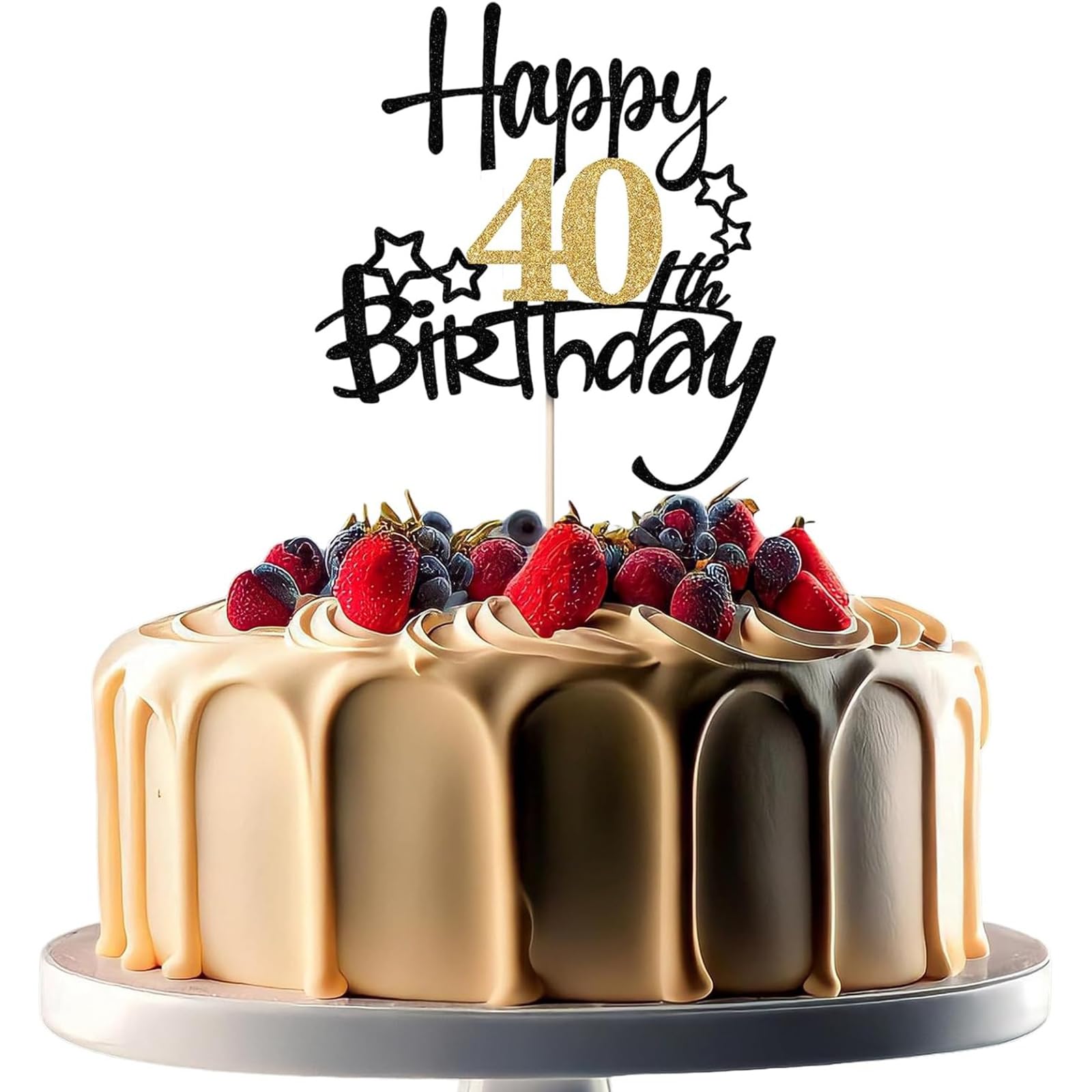 XINCHENG 1Pcs Birthday Cake Toppers, Black and Gold Glitter Cake Decorations, Happy 13th Birthday Cake Toppers for Men and women Themed Party