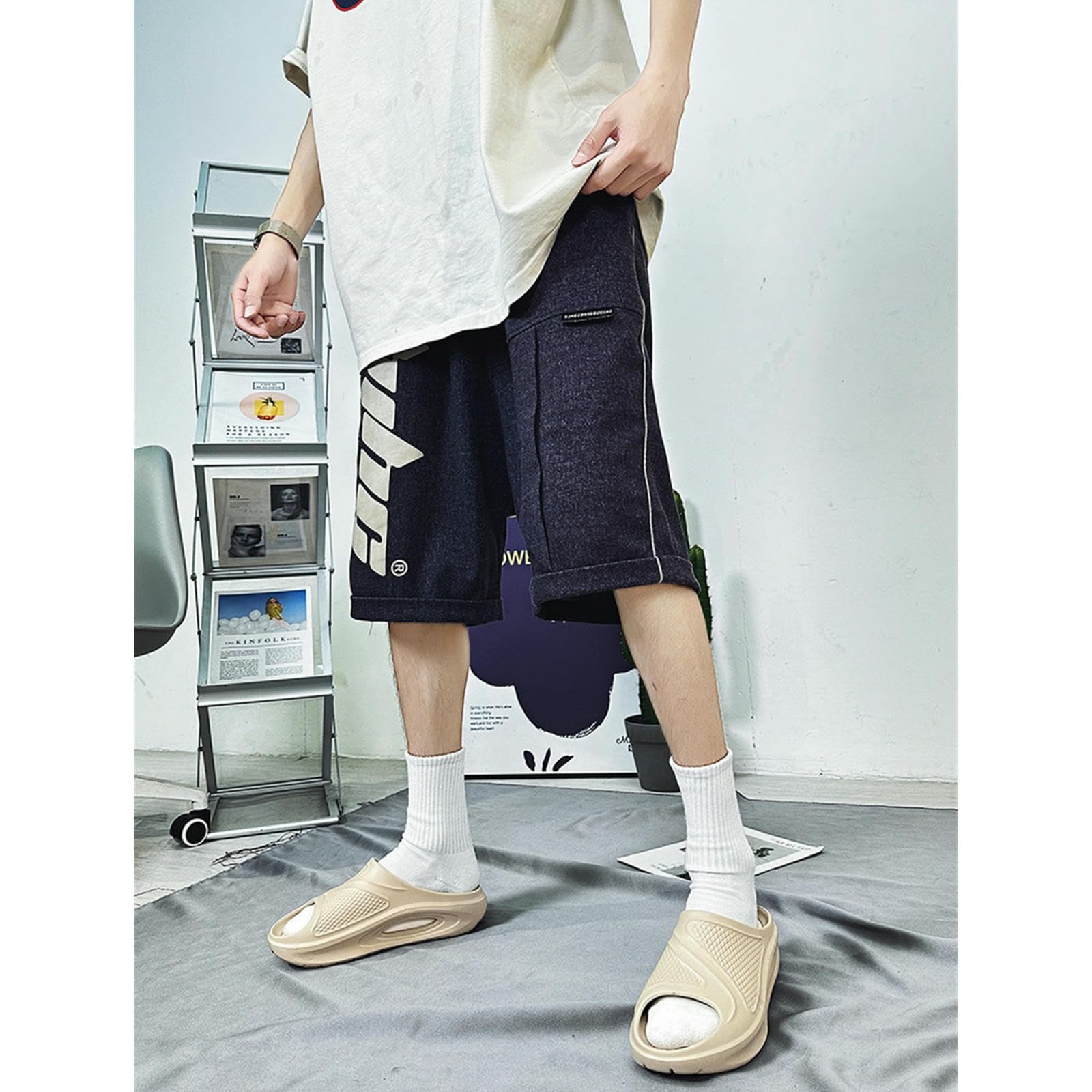Claquette Hommes Slippers, Tongs Anti-Skid, Sandales Bidirectionnelles Extérieures pour D'été-Blanc Cassé-40-41