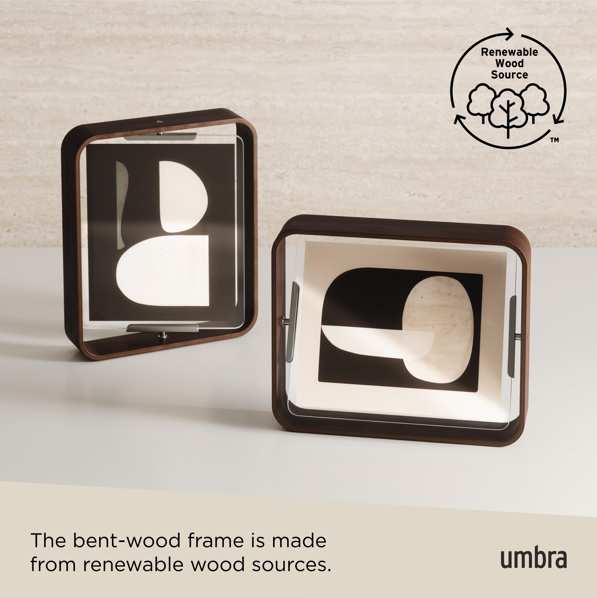 Umbra Scroll Cornice Portafoto 10x15 Cm, Vetro E Legno Noce Chiaro, Sospensione Verticale/Orizzontale, Design Moderno