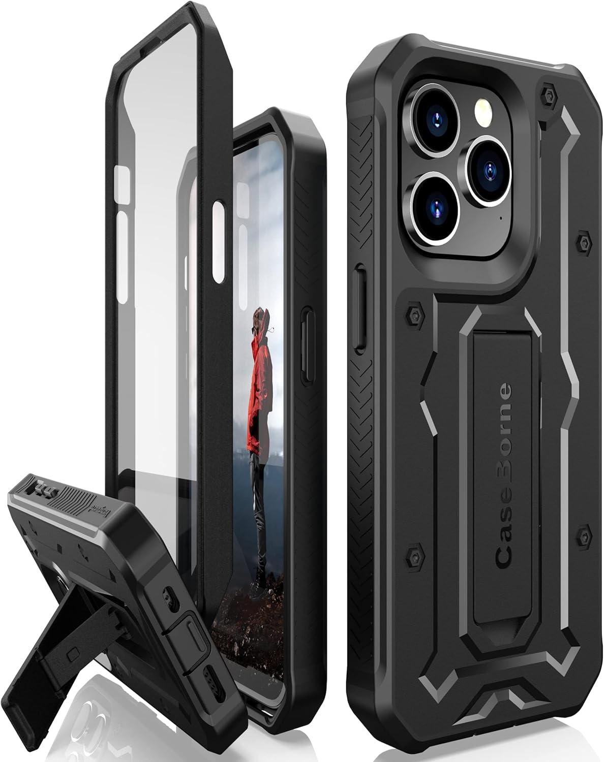 CaseBorne V Compatible with iPhone 14 Pro Case - Military Grade Full-Body Rugged with Kickstand and Built-in Screen Protector - Orange