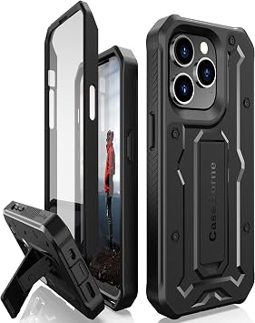 CaseBorne V Compatible with iPhone 14 Pro Case - Military Grade Full-Body Rugged with Kickstand and Built-in Screen Protector Black