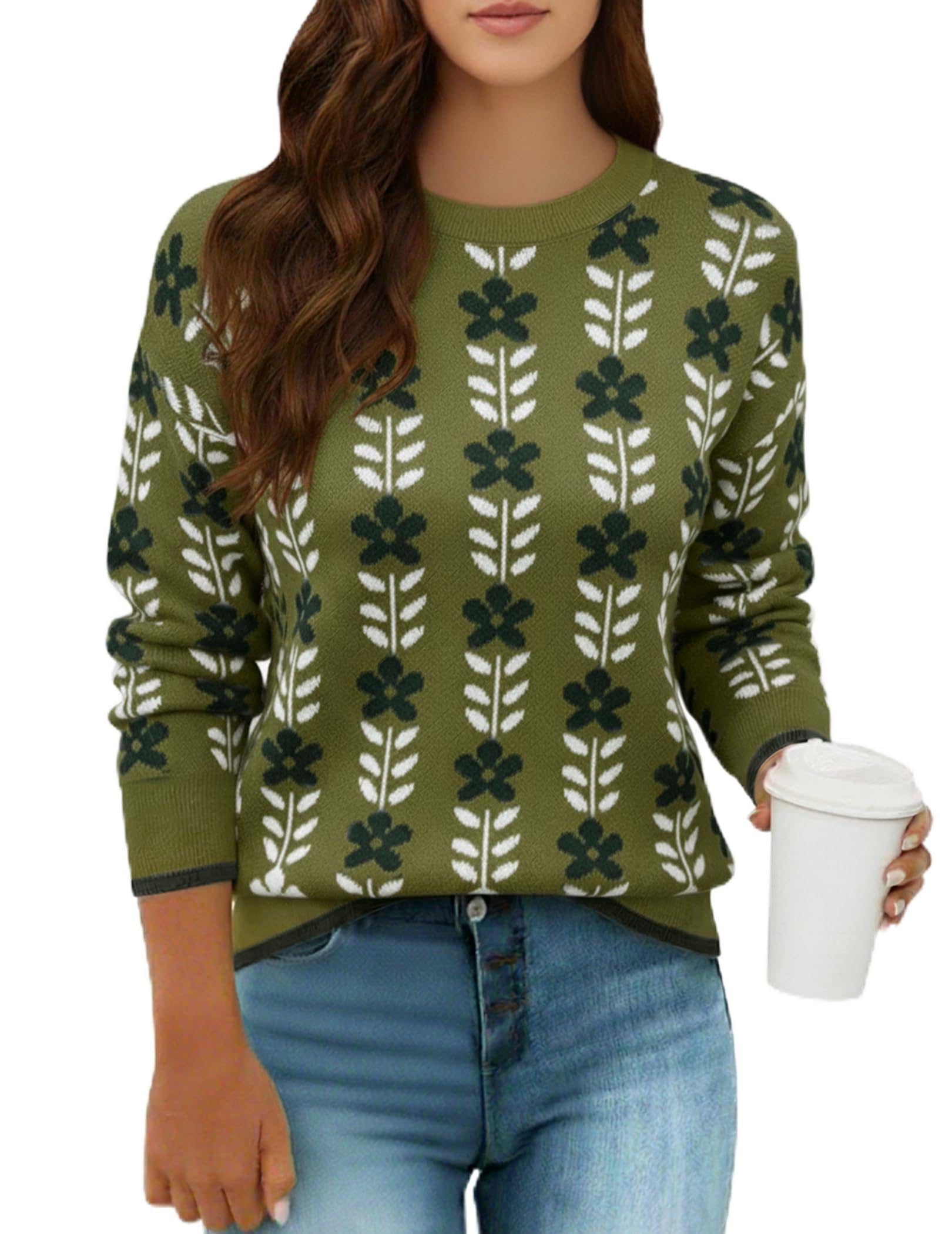 Womens Christmas Pullover Sweater Long Sleeve Oversized Printed Cute Crewneck Knitted Top 2025 Trendy Fashion