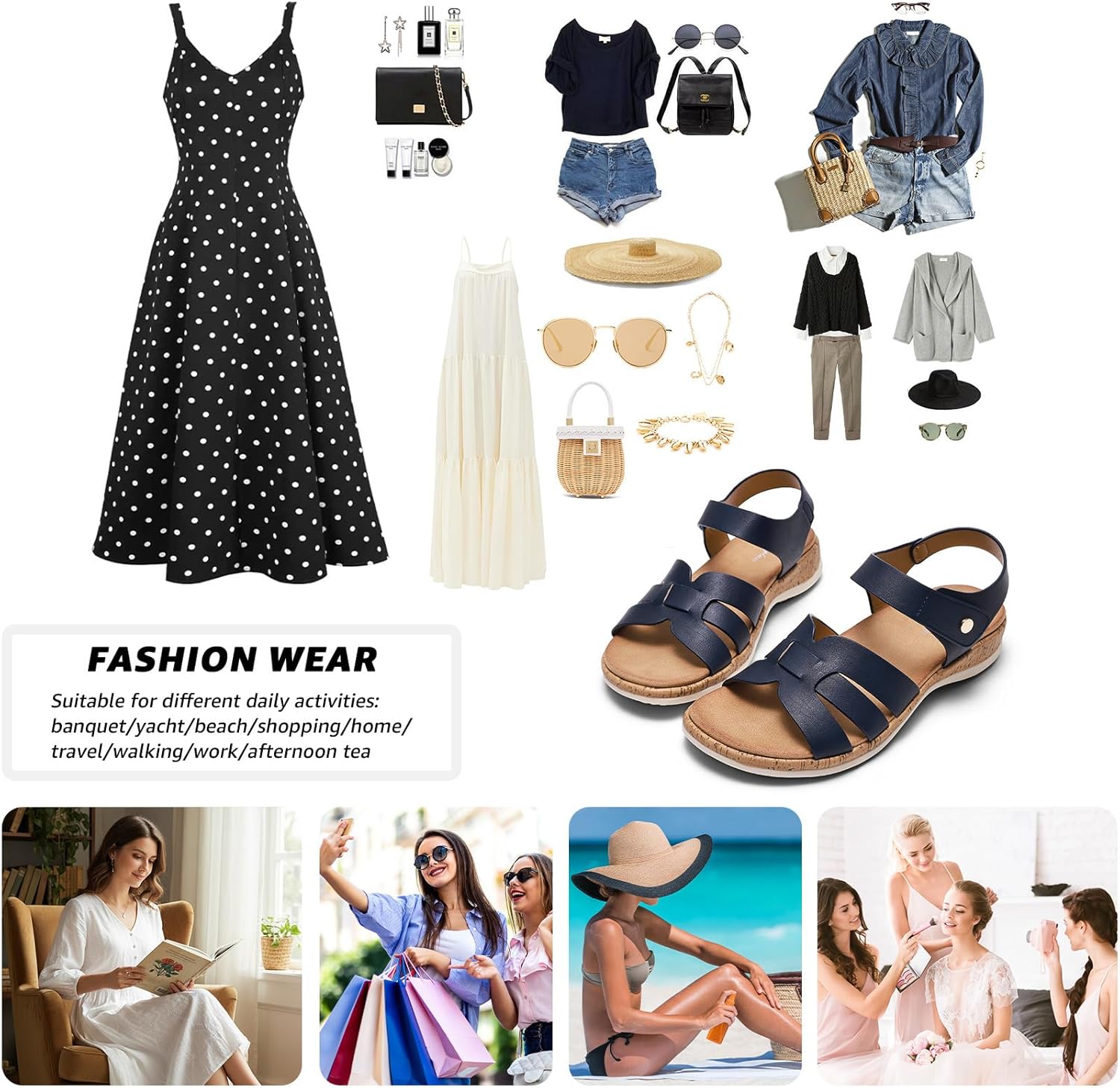 Littleplum Women's Sandals Arch Support H-Band Flat Sandals Adjustable Summer Dressy Footwear Comfort Walking Shoes for Beach,Travel - Image 6