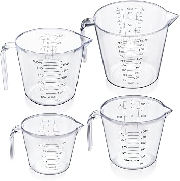 Measuring Jug Set of 4 for Kitchen, Lychico BPA Free Liquid Nesting Stackable Measuring Cups with Spout and Handle, Plastic Jugs 150ML / 300ML / 600ML / 1000ML with Ml Oz Cup Measurement