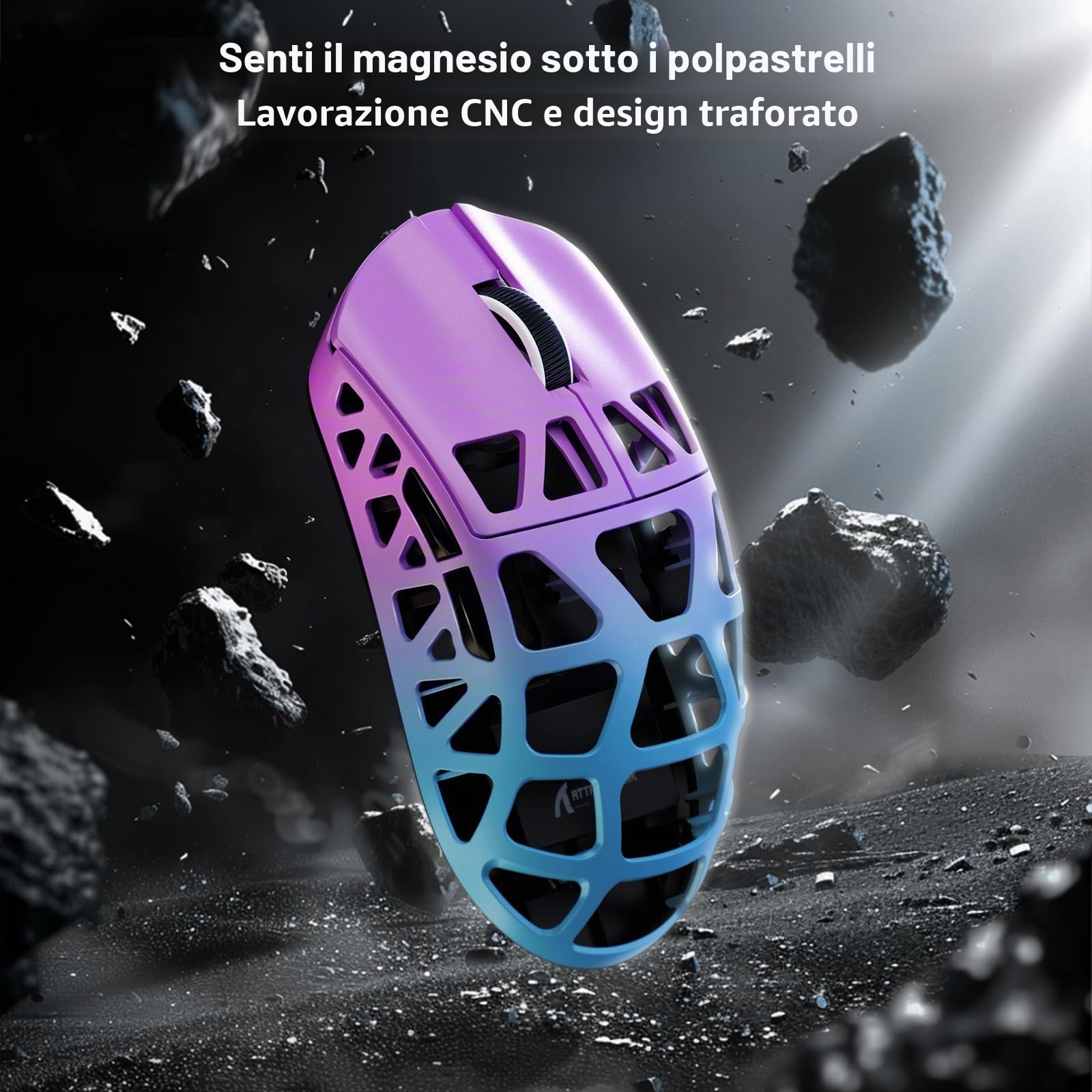 ATTACK SHARK R3PRO 46g SUPERLIGHT Gaming Mouse in Lega di Magnesio, Wireless 8000Hz Tasso di Polling, 26000DPI, G502 Mouse da Gioco, 2.4G/BT/Cablato, PixArt PAW3395, con Cavo a Spirale, PC/Mac, Viola
