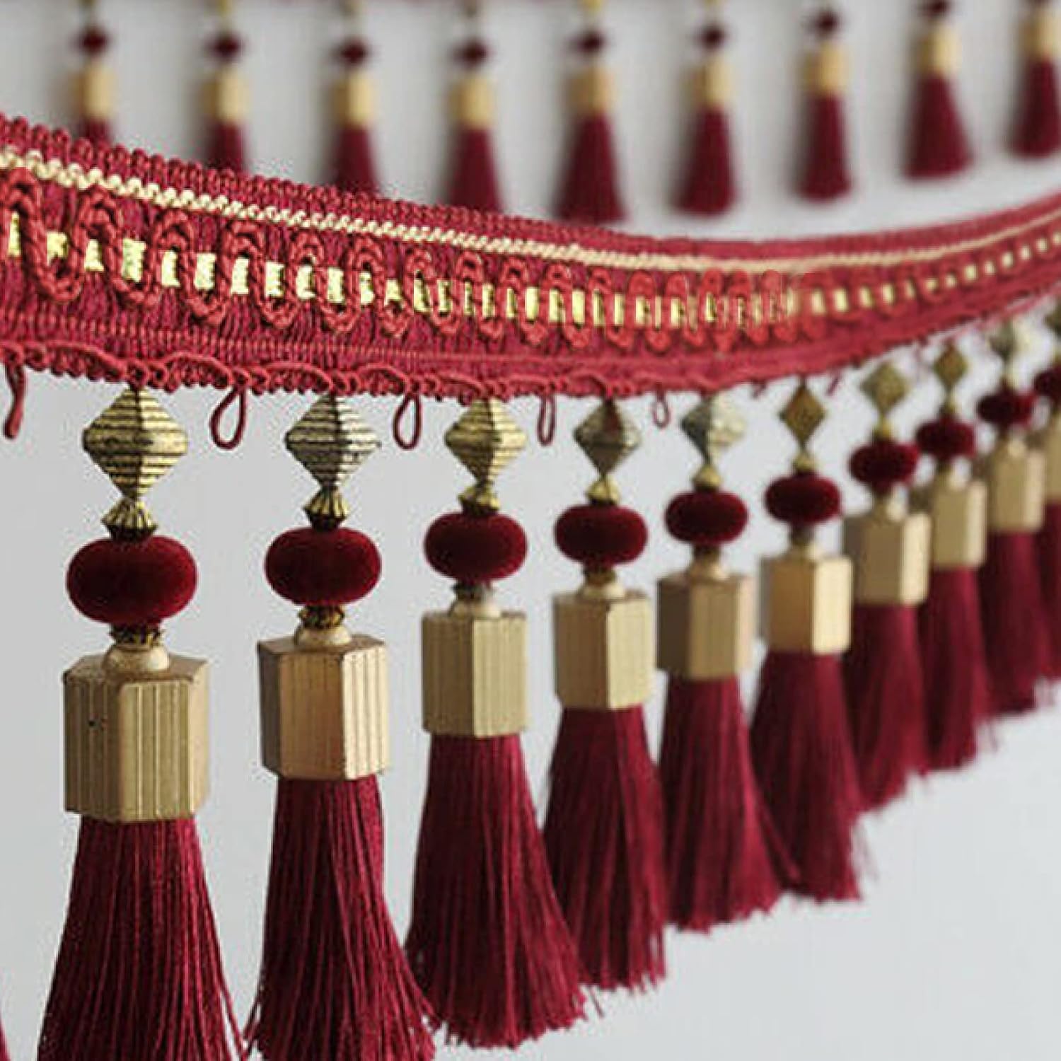 Curtain Tassels，Tassels for Sewing， Tassel Beaded Fringe Edging Curtain Accessories Trim Lace Boho Upholstery DIY Party Hanging(Blue)