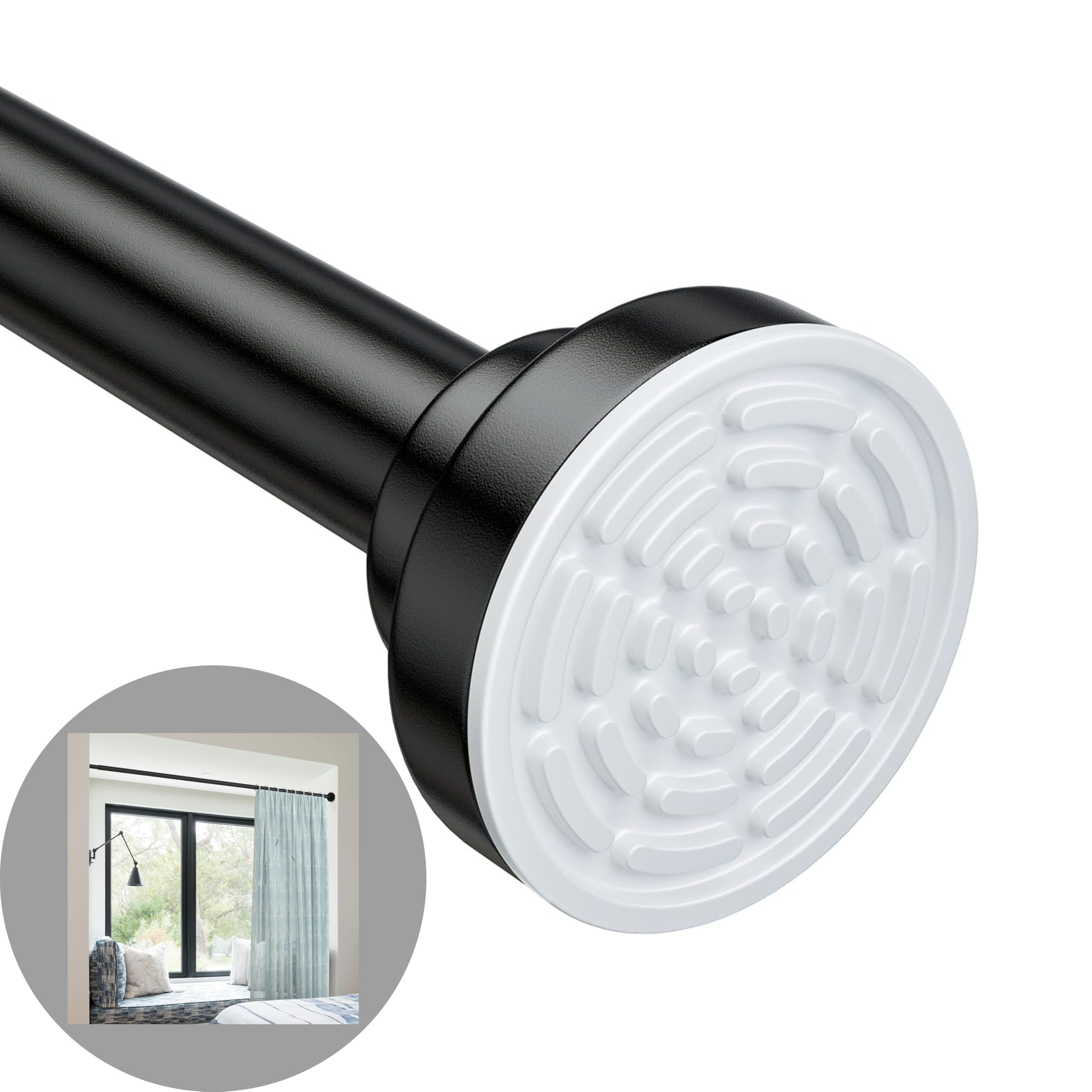 JIALTO Adjustable Bathroom Shower Curtain Rod 155 To 295 Cm Extendable Shower Tension Rod | Without Drill for Wall Anti-Skid Spring Pull Door | Telescopic Shower Curtain Stand (BLACK - 1 Pcs) — Amazon image 11