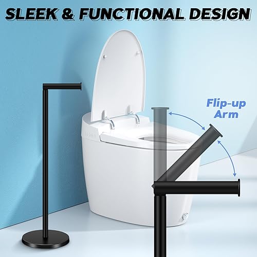 Miniatura 3 de TACGEA Soporte para papel higiénico, soporte para rollo de papel higiénico de baño, acero inoxidable, almacenamiento para 4 rollos de papel, negro