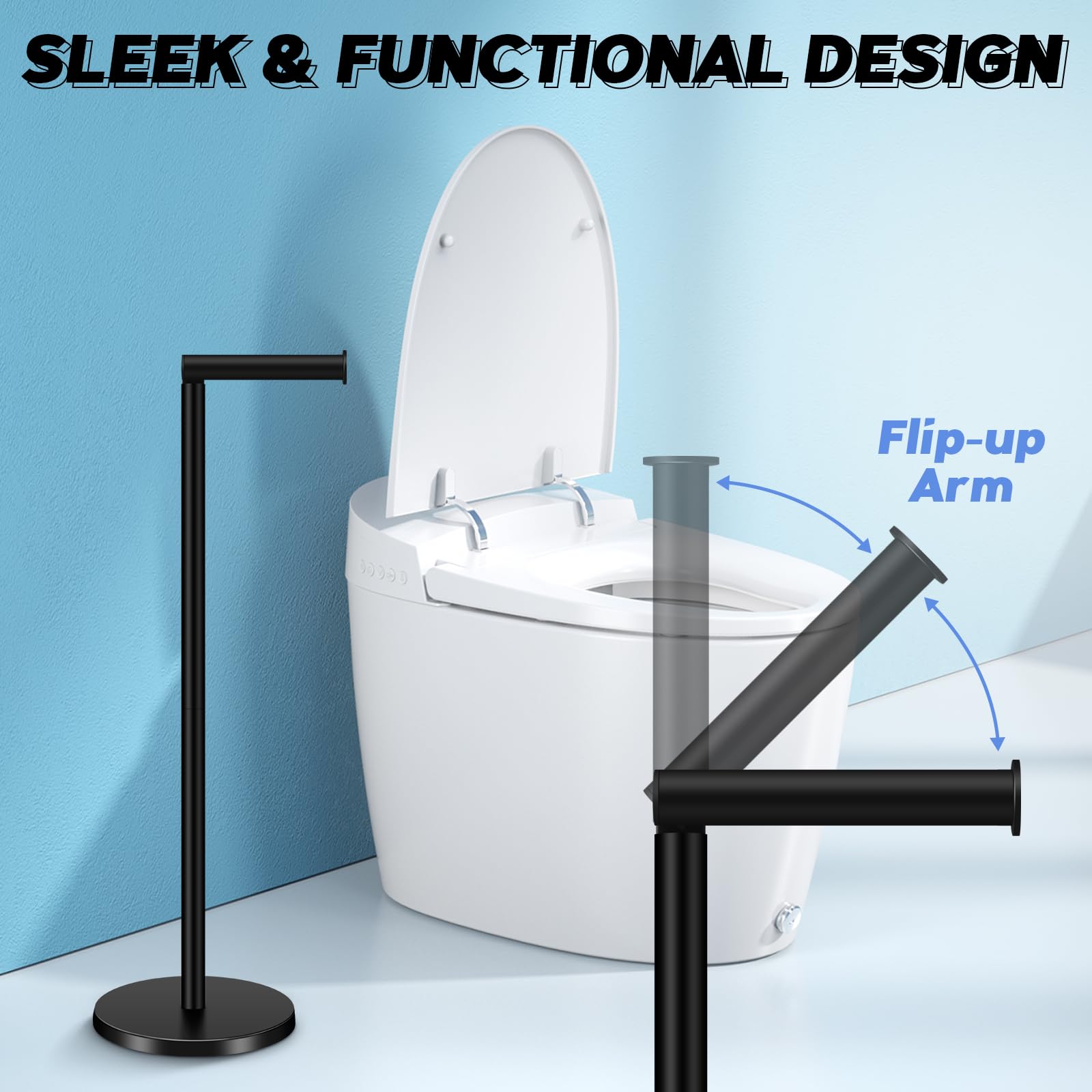 TACGEA Toilet Paper Holder Stand, Bathroom Toilet Paper Roll Holder Stainless Steel Free Standing - Image 3