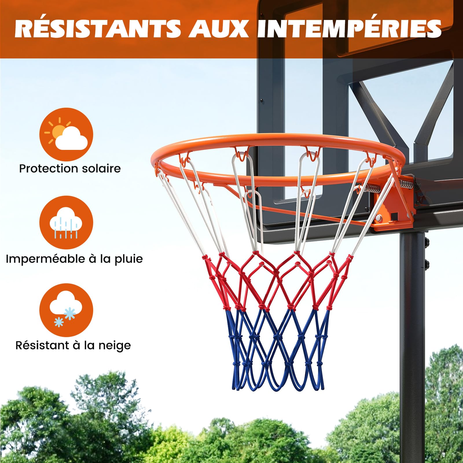 GYMAX Anneau de Basketball Standard 45cm, Compatible avec Plupart des Panneaux, Ressorts Amortisseurs & Filet Résistant aux Intempéries, Kit de Fixation Inclus, pour Usage Intérieur Extérieur