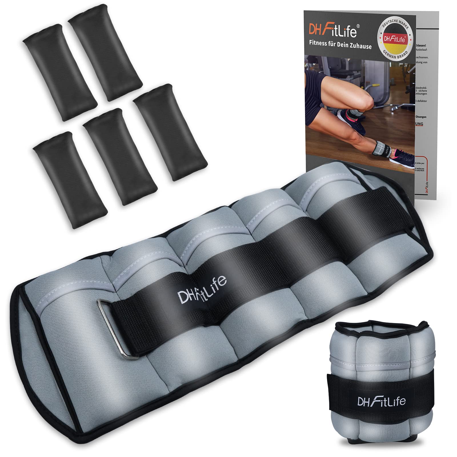 DH FitLife 2-częściowy zestaw obciążników na kostki z regulowanymi obciążnikami na nogi i ramiona | 2 warianty 2 x 2,5 kg i 2 x 4,5 kg | obciążniki na kostki do treningu siłowego