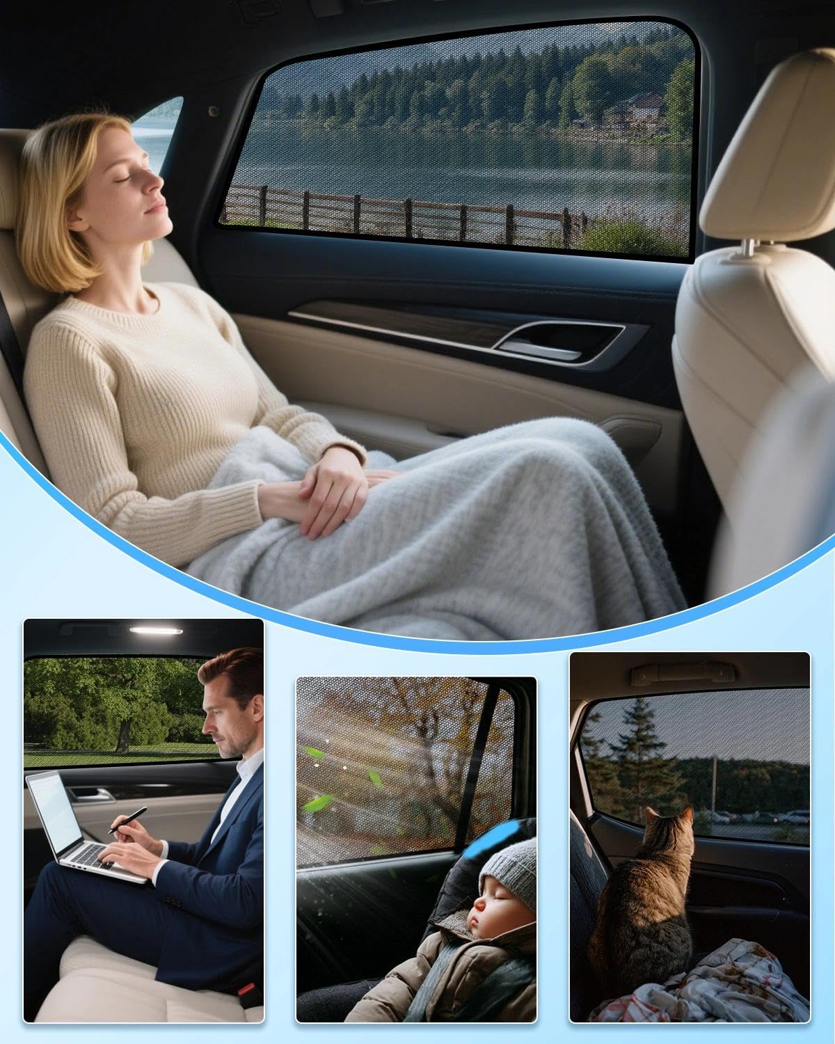 Set de 2 Pare-Soleil pour Voiture pour Audi Q4 e-tron (2021–2025), Pare-soleils pour fenêtres latérales arrières – Tissu en Maille Respirant, Protection UV et Thermique, Protection visuelle pour bébé