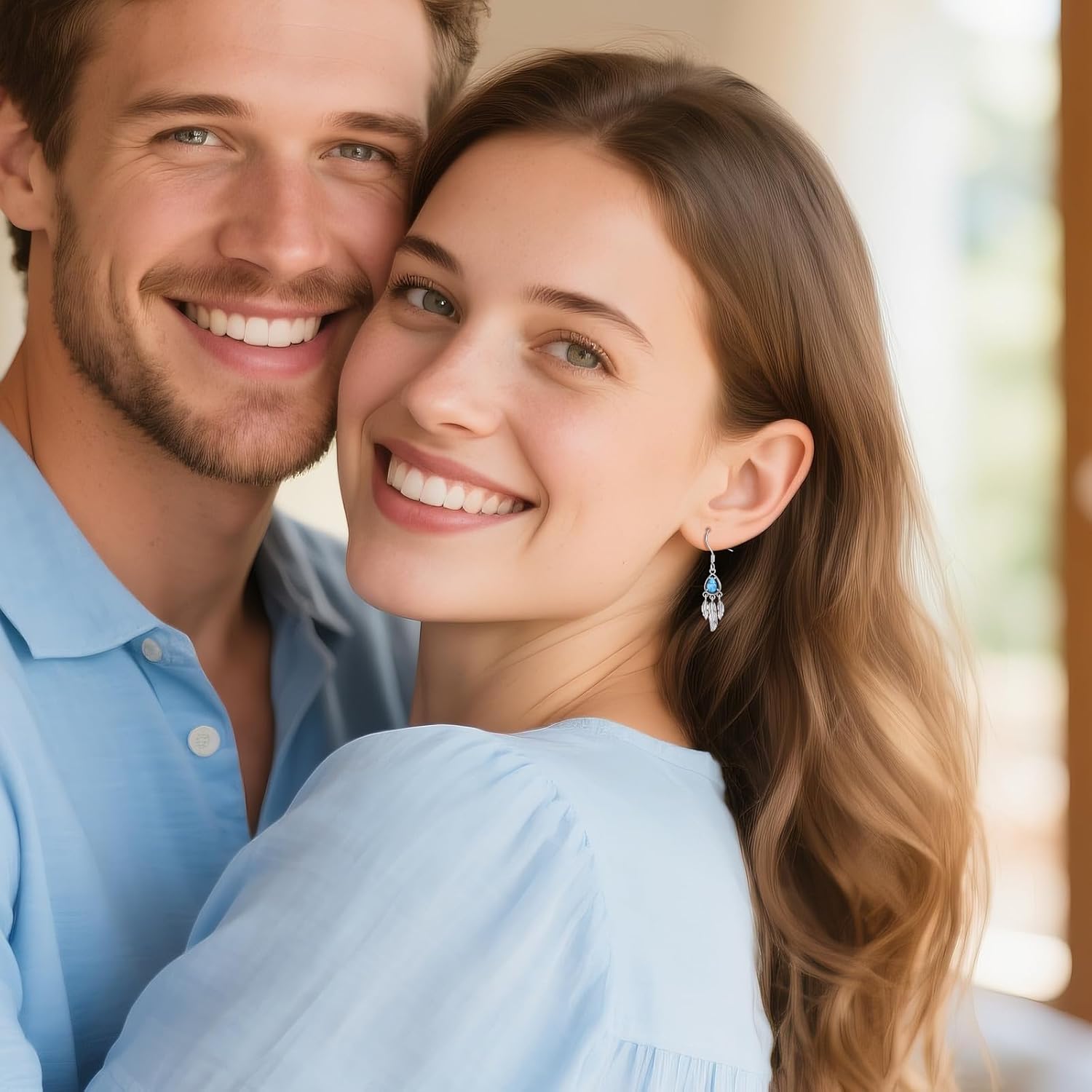 Turquoise Feather Earrings 925 Sterling Silver Vintage Turquoise Feather Dangle Earrings Bohemian Style Jewelry Gift for Women - Image 5