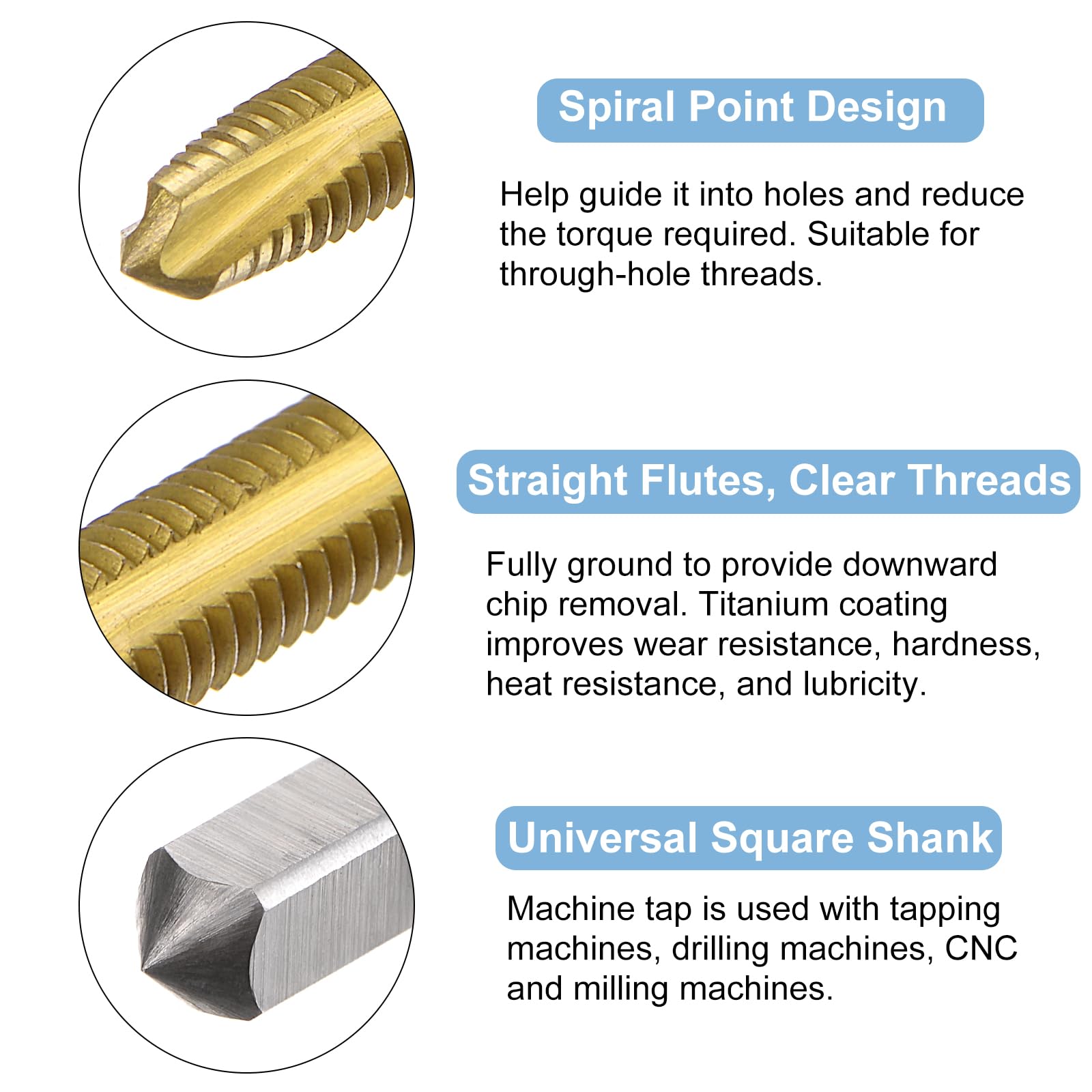 QUARKZMAN 4Pcs Machos de Roscar de Punta Espiral M3 x 0.5 Rosca Métrica Macho de Roscar de Acero de Alta Velocidad Recubierto de Titanio 6542 Herramienta de Reparación de Roscas
