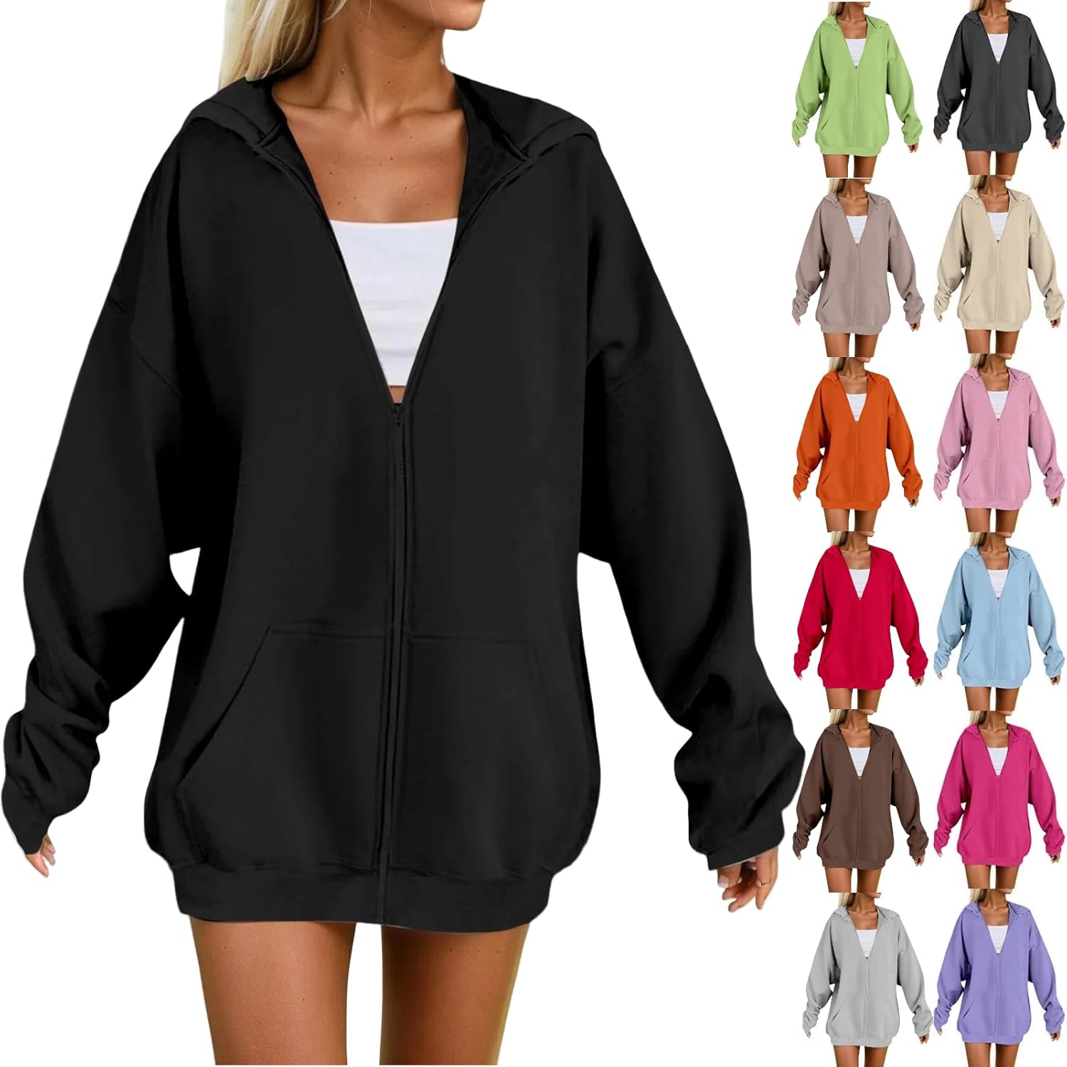 Womens Zip Up Hoodies Long Sleeve Sweatshirts Fall Fashion Outfits 2025 Oversized Lightweight Y2K Jacket with Pockets