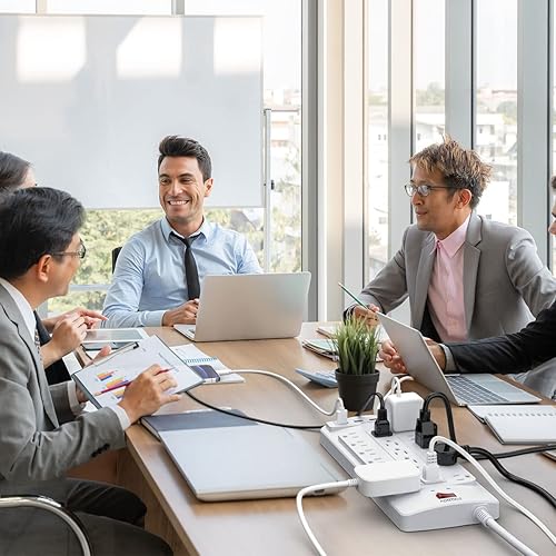 Miniatura 4 de 18 Outlets Surge Protector Power Strip - 10 Feet Flat Plug Heavy Duty Extension Cord with 18 Widely Outlets and 4 USB Ports, 2100 Joules, White, ETL