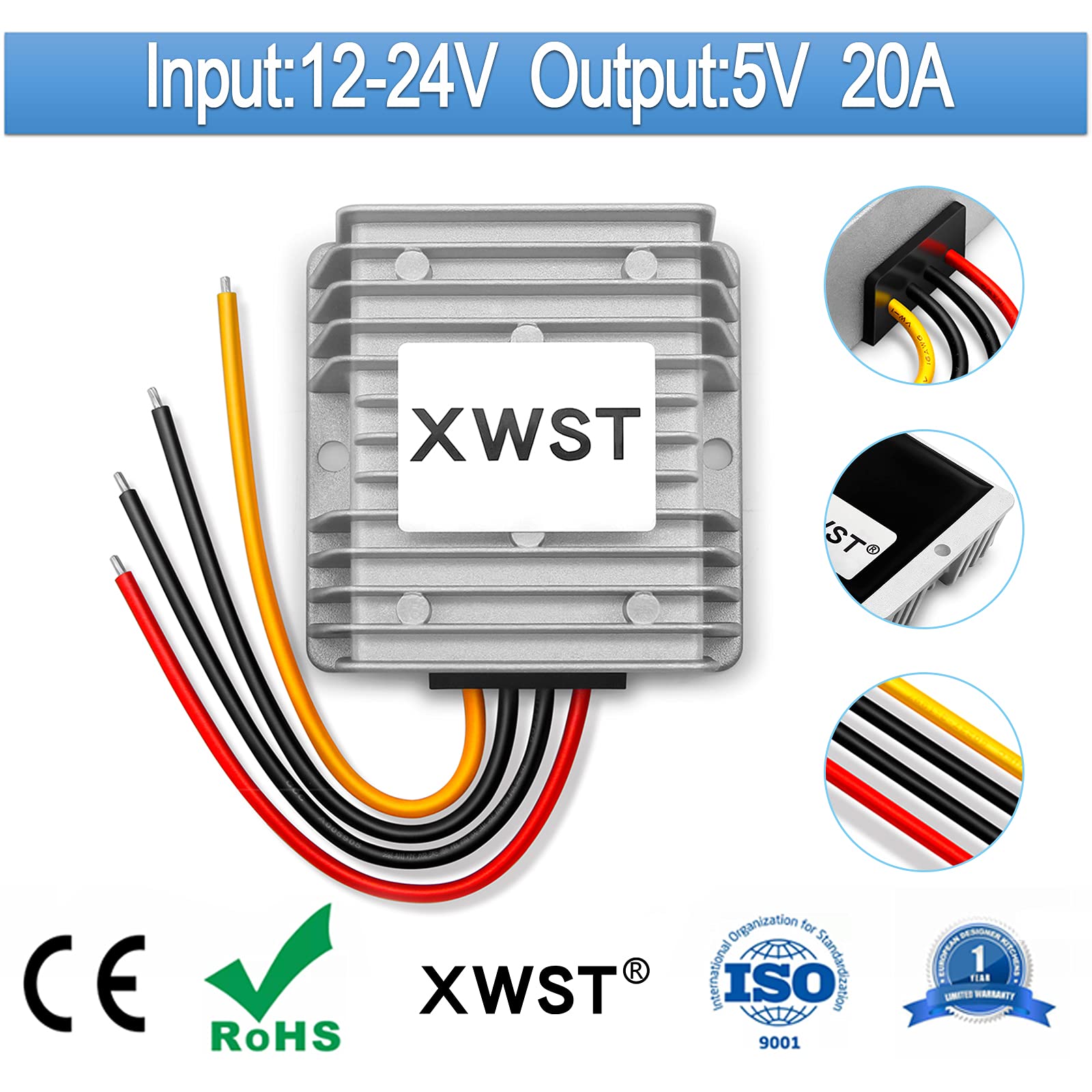 DC DC Convertidor 12V24V a 5V 20A 100W Buck Regulador de Voltaje Inversor Adaptador de Transformador (DC8-40V Entrada Ancha)