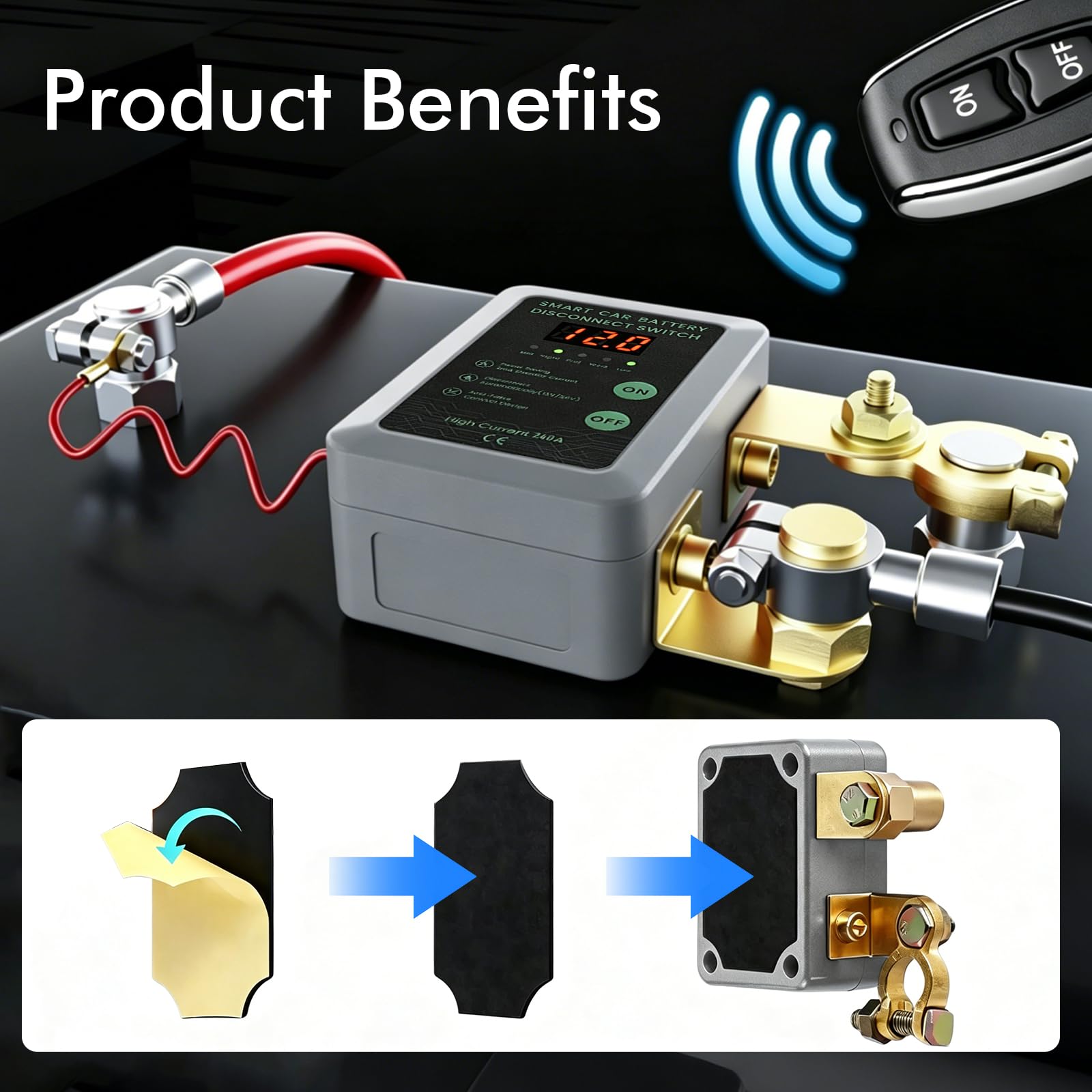 Interruttore di separazione per batteria da 12 V, 240 A, con 2 telecomandi, smart wireless, interruttore di separazione per auto, camper, ATV, camion, barca