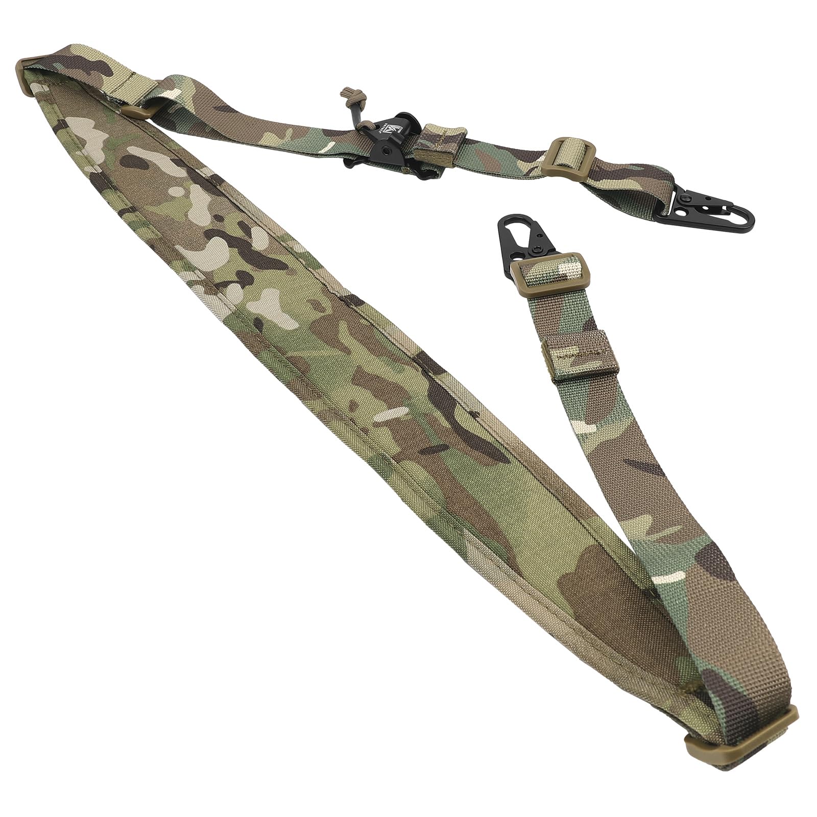 KRYDEX - Eslinga táctica de 1 punto / 2 puntos acolchada para combate y tiro con ganchos metálicos para rifle, airsoft, escopeta