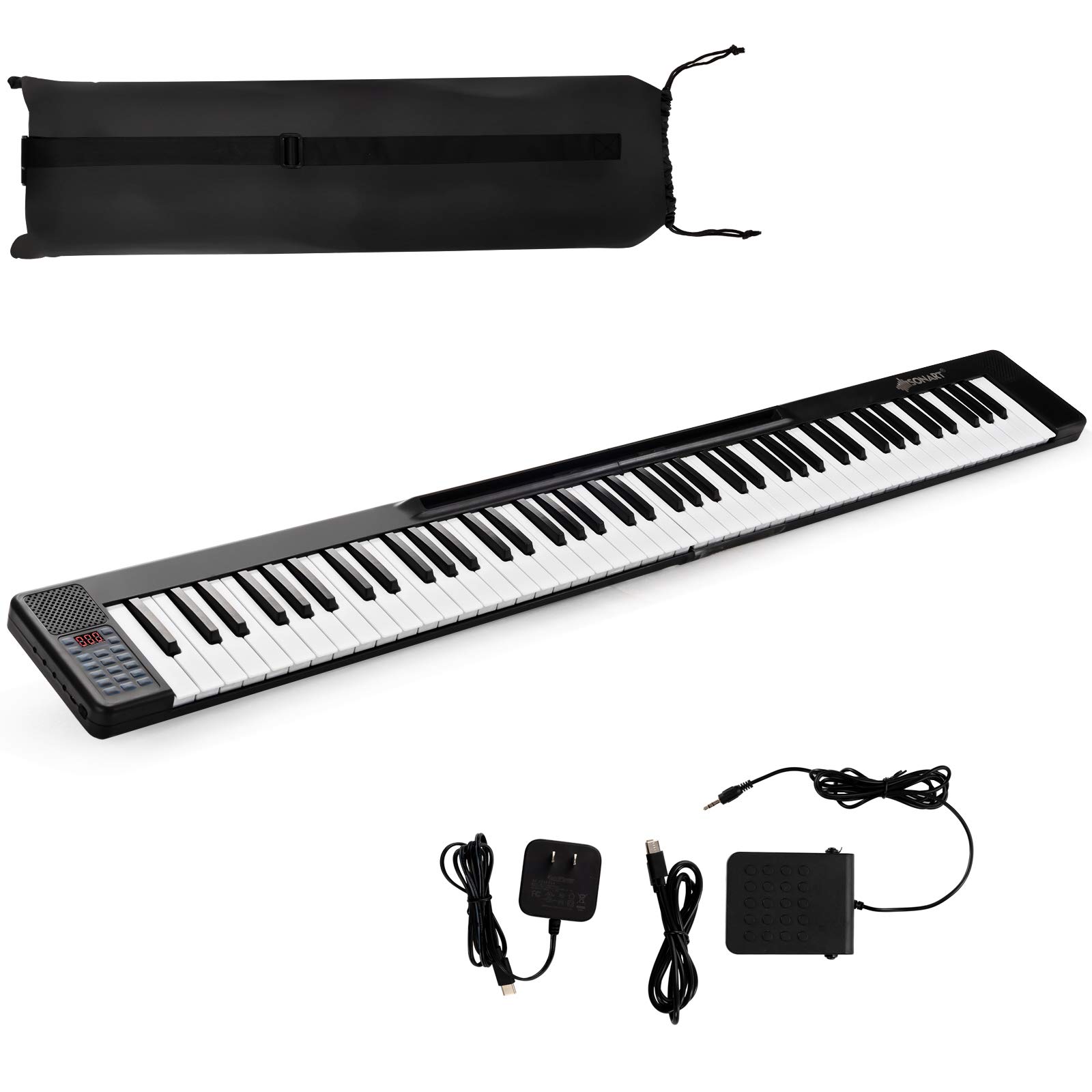 COSTWAY Teclado Eléctrico con 88 Teclas Teclado Digital 128 Ritmos / 128 Tonos/Bluetooth/Altavoces para Niños Principiantes