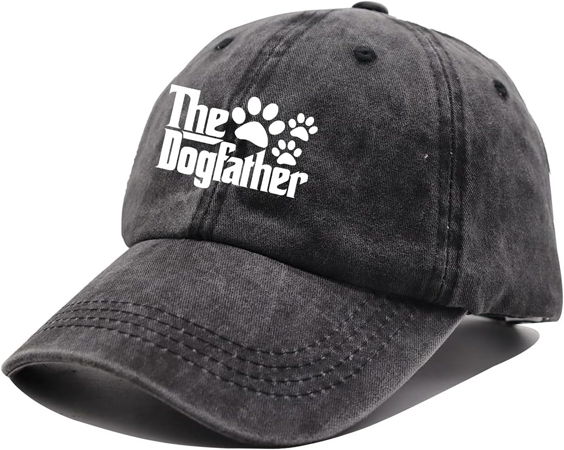 The Dogfather Paw Hat, Best Dog Dad Hats, Father's Day Adjustable Washed Denim Baseball Cap for Men - Image 2