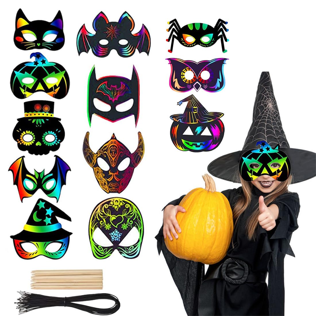 Kit 24 Masques à Gratter Pour Enfants - 12 Motifs Animaux - Inclus Cordons élastiques Et Stylet En Bois - Pour Anniversaire, Fête, Déguisement