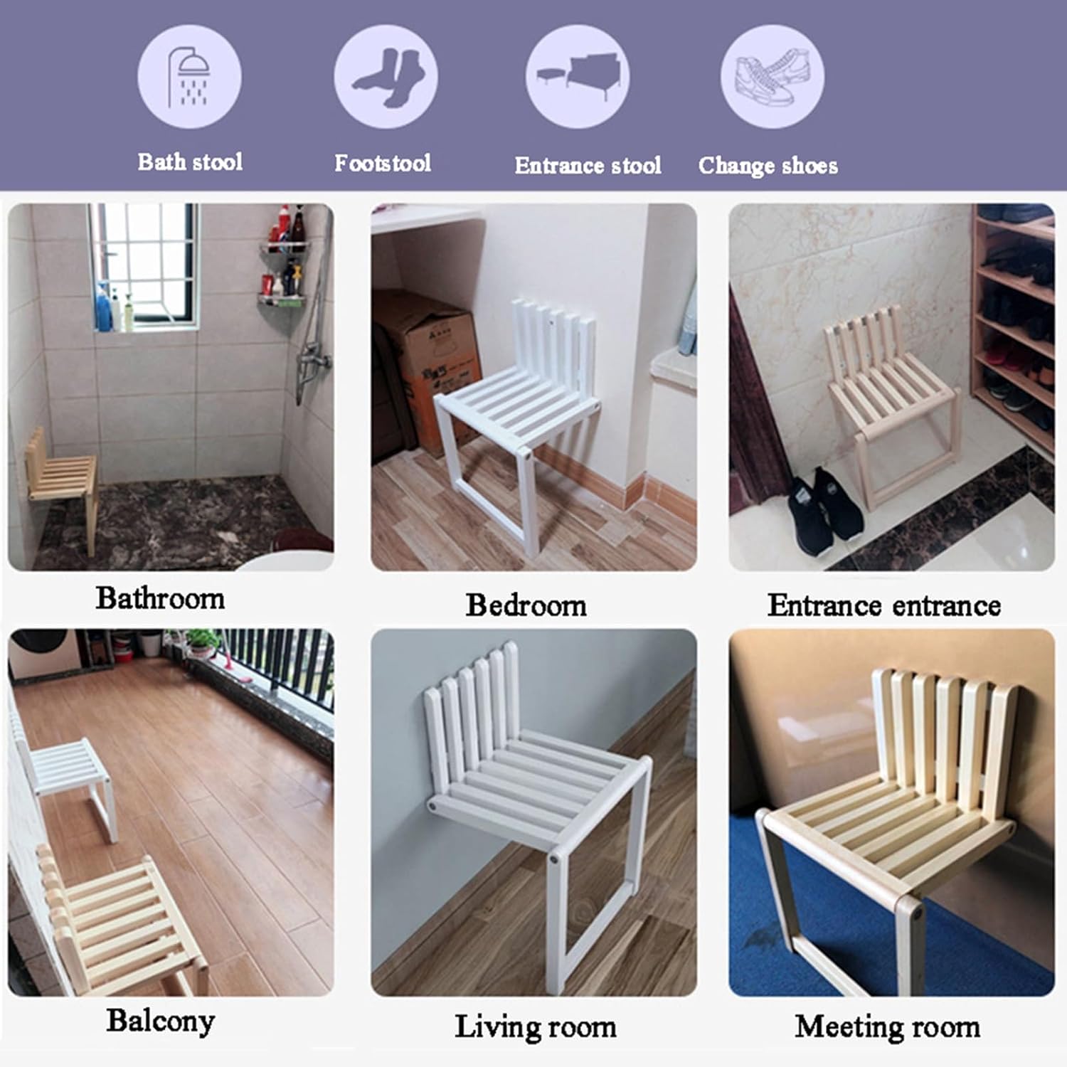 Solid Wood Folding Stool Wall-Mounted Foldable Chairs with Legs 35/42centimetre High Shoe-Changing Stool Slim Household Entrance Chair Space-Saving