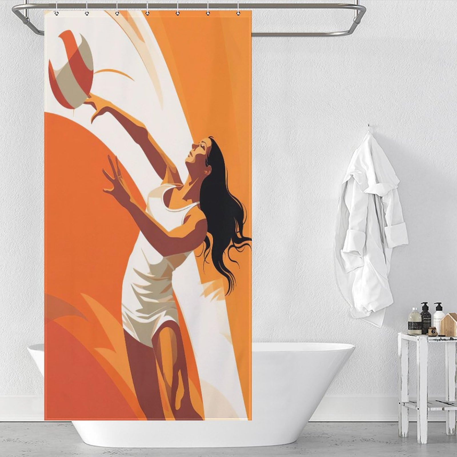 Rideau de douche volley-ball en tissu imperméable polyester 92x183cm lavable