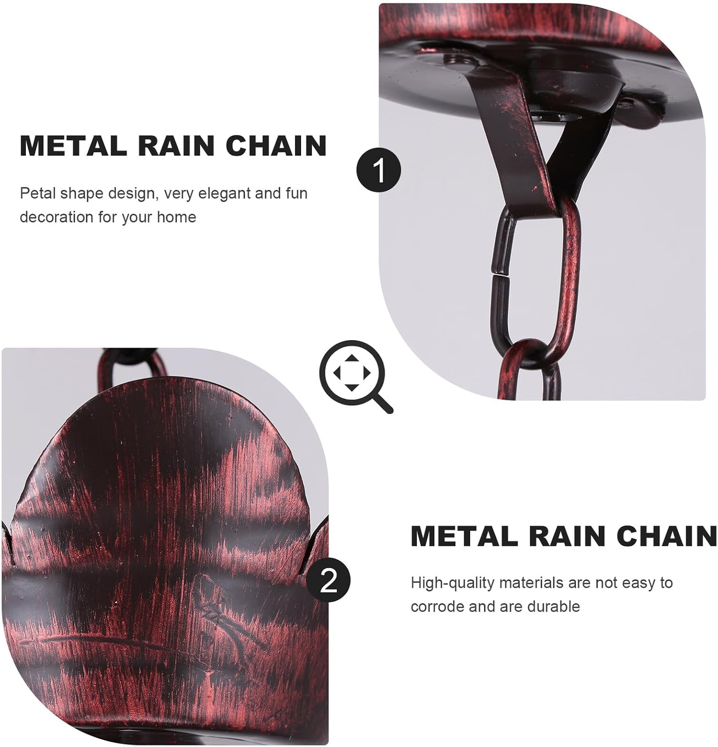 BESPORTBLE Metal Rain Chain for Gutters Corrosion-Resistant Roof Corner Water Guide Decorative Garden Accessory with Unique Petal Shape Quiet Rainwater Flow Sound for Outdoor Use