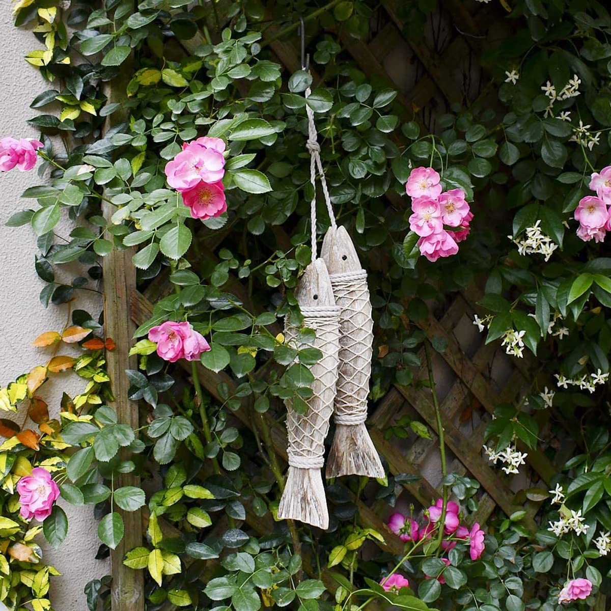 DéCor De Poisson En Bois, Carillon De Poisson Suspendu, DéCoration Murale De Poisson Sculpté à