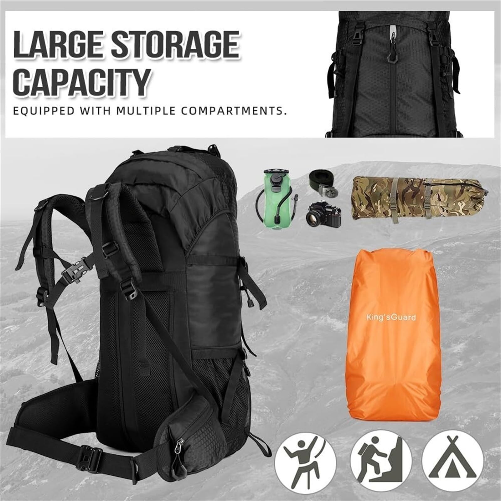 Plecak Turystyczny Plecak Trekkingowy 60L Plecak Turystyczny Plecak Turystyczny Dla Mężczyzn Wspinaczka Na Świeżym Powietrzu Torba Alpinistyczna(Oranje)
