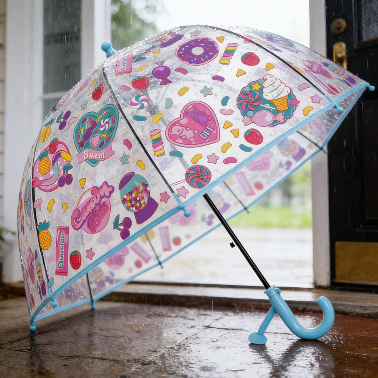 Paraguas transparente para la lluvia, mango antideslizante, resistente al viento, y paraguas transparente para la lluvia, para niños: playa, viajes, camping, picnic, senderismo, senderismo,