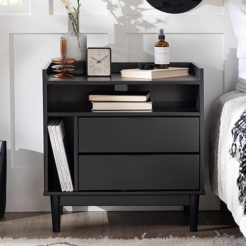 Miniatura 4 de Walker Edison Blythe Mid-Century Modern Tray-Top - Mesita de noche de almacenamiento, 25 pulgadas, color negro