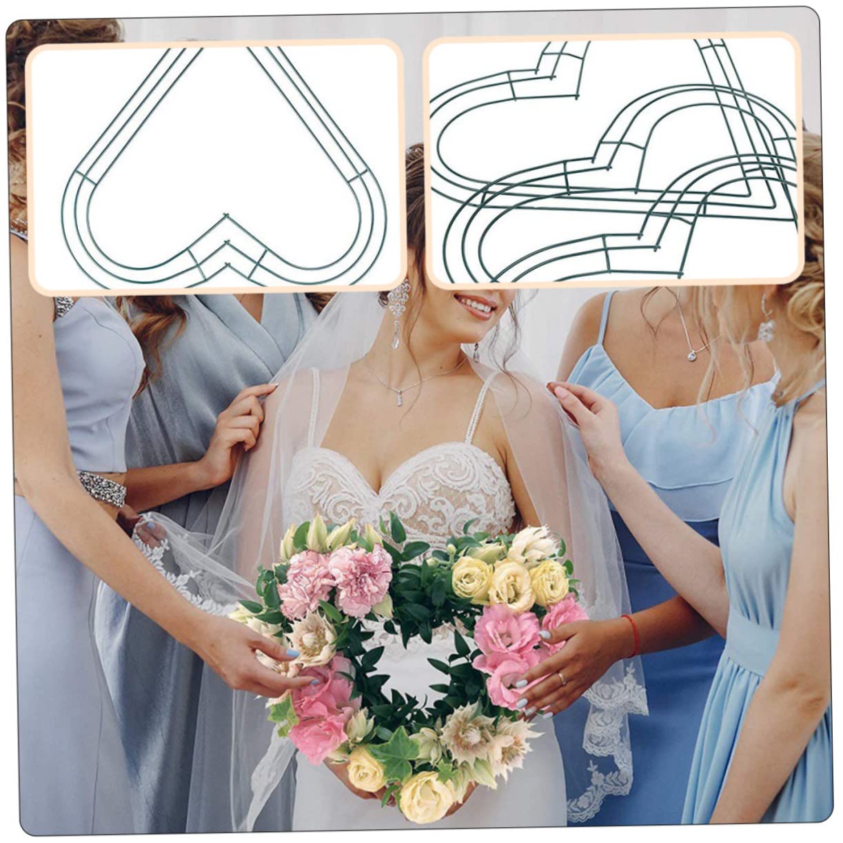 Cabilock 2 Sätze Kranz Gold Flaggen Quastengirlande Heimwerken Wanddekoration Aus Korbgeflecht Künstliche Blüten Artificial Flower Гирлянда Eisenrahmen Girlande DIY Rahmen Green 4 Stück * 2